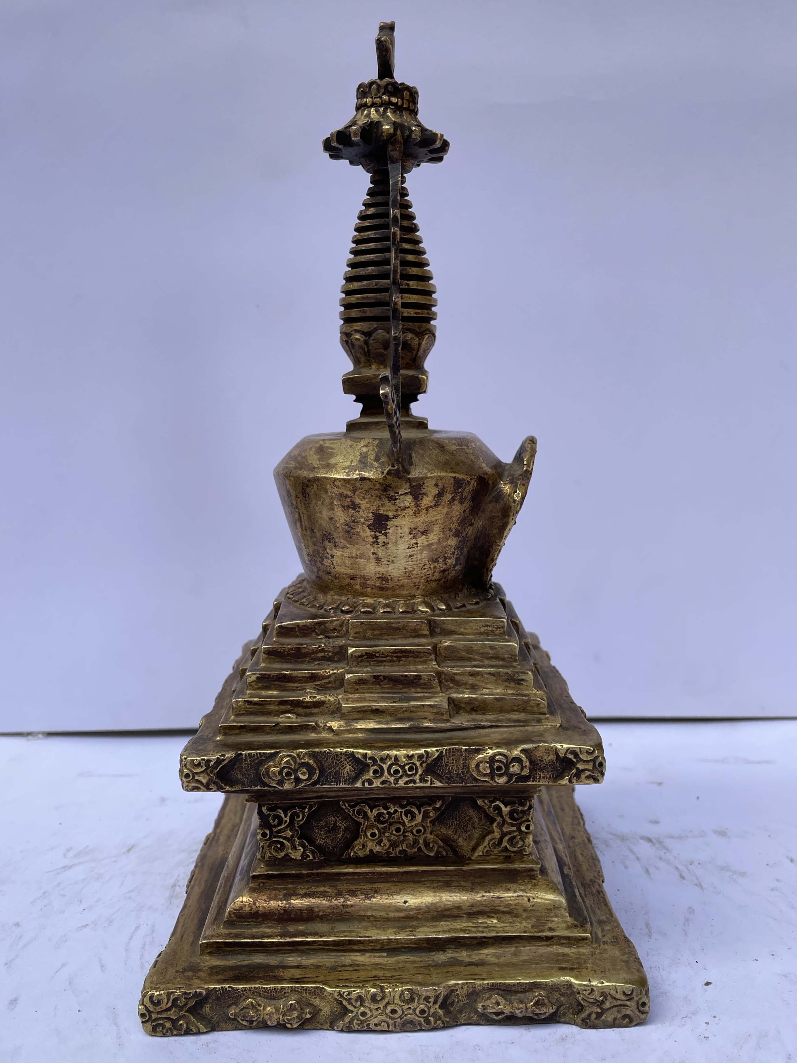 Buddhist Stupa Of Reconciliation -yendum Chorten, full Fire Gold Plated, Antique Finishing