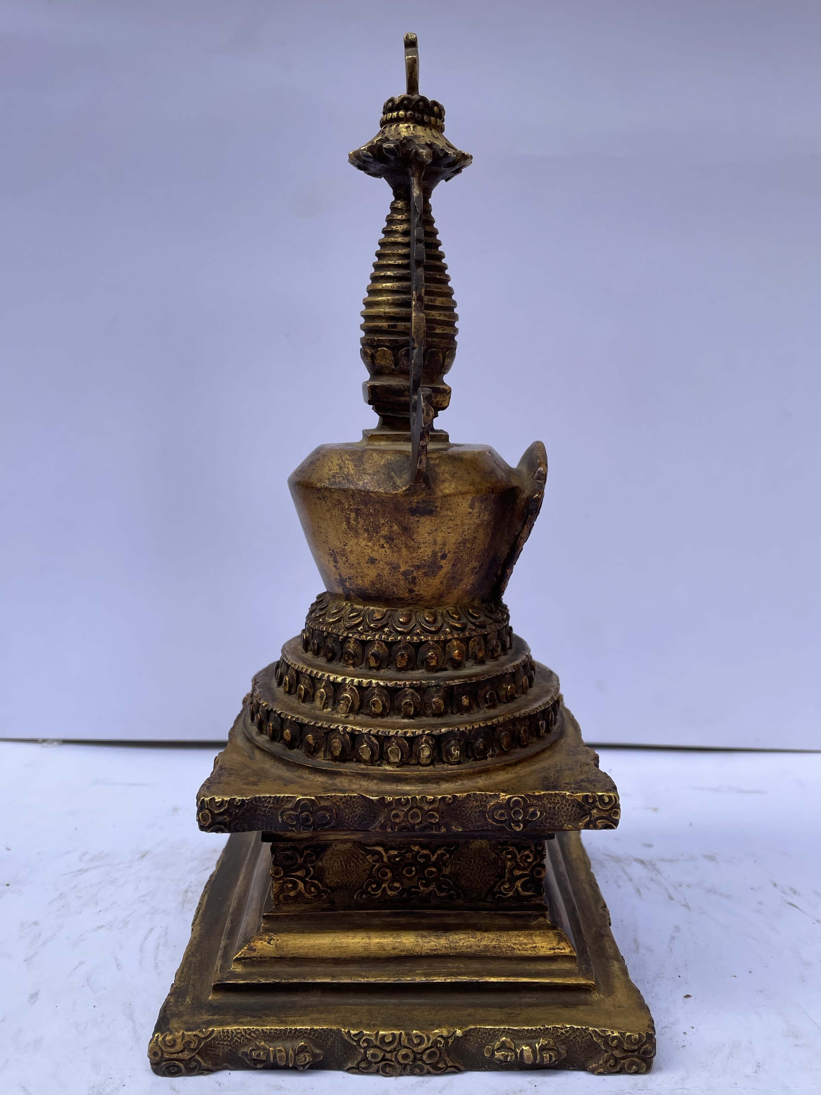 Buddhist Lotus Stupa- Pepung Chorten, full Fire Gold Plated, Antique Finishing