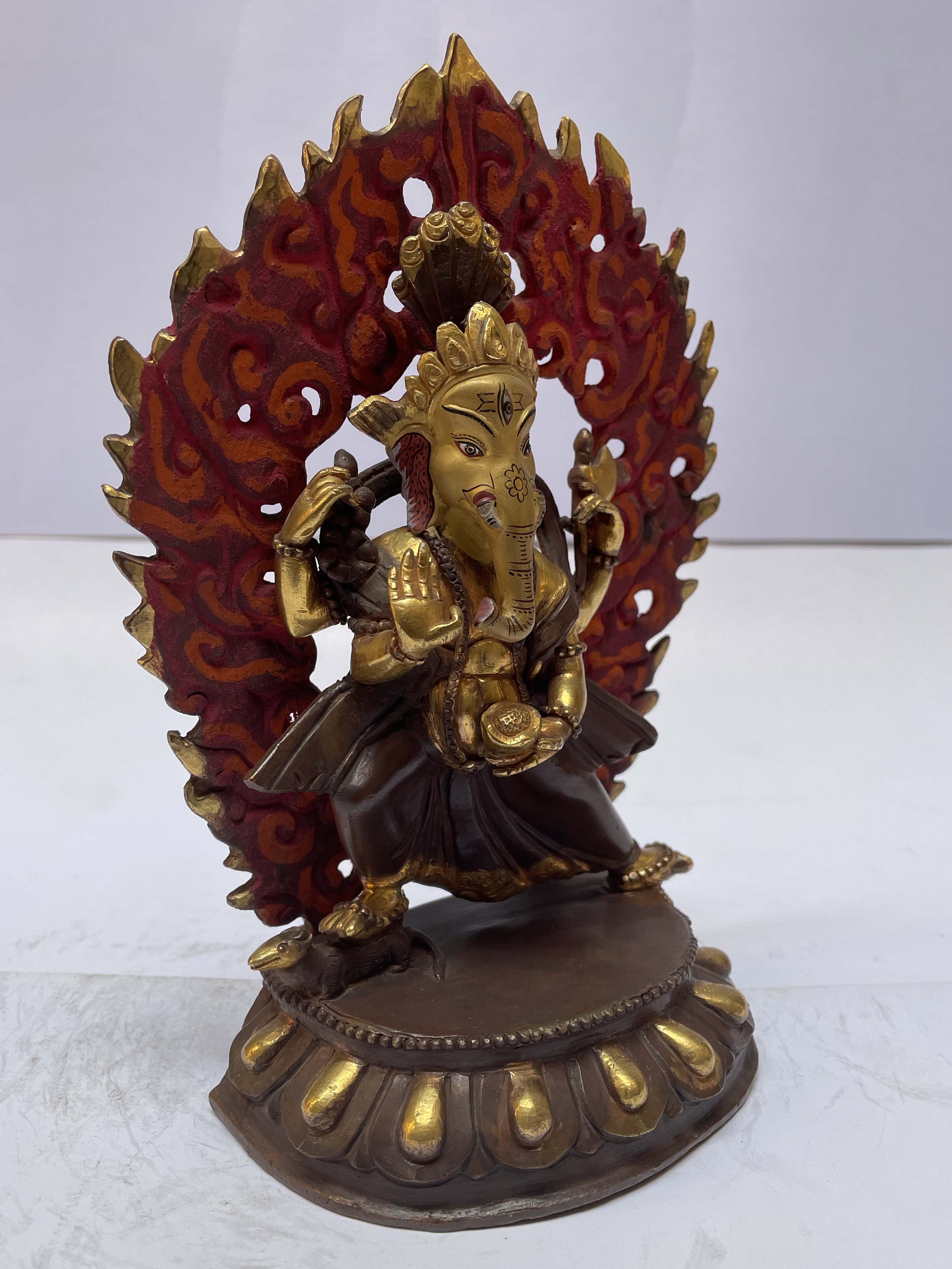 Buddhist Statue Of Ganesh, partly Gold Plated, painted Face