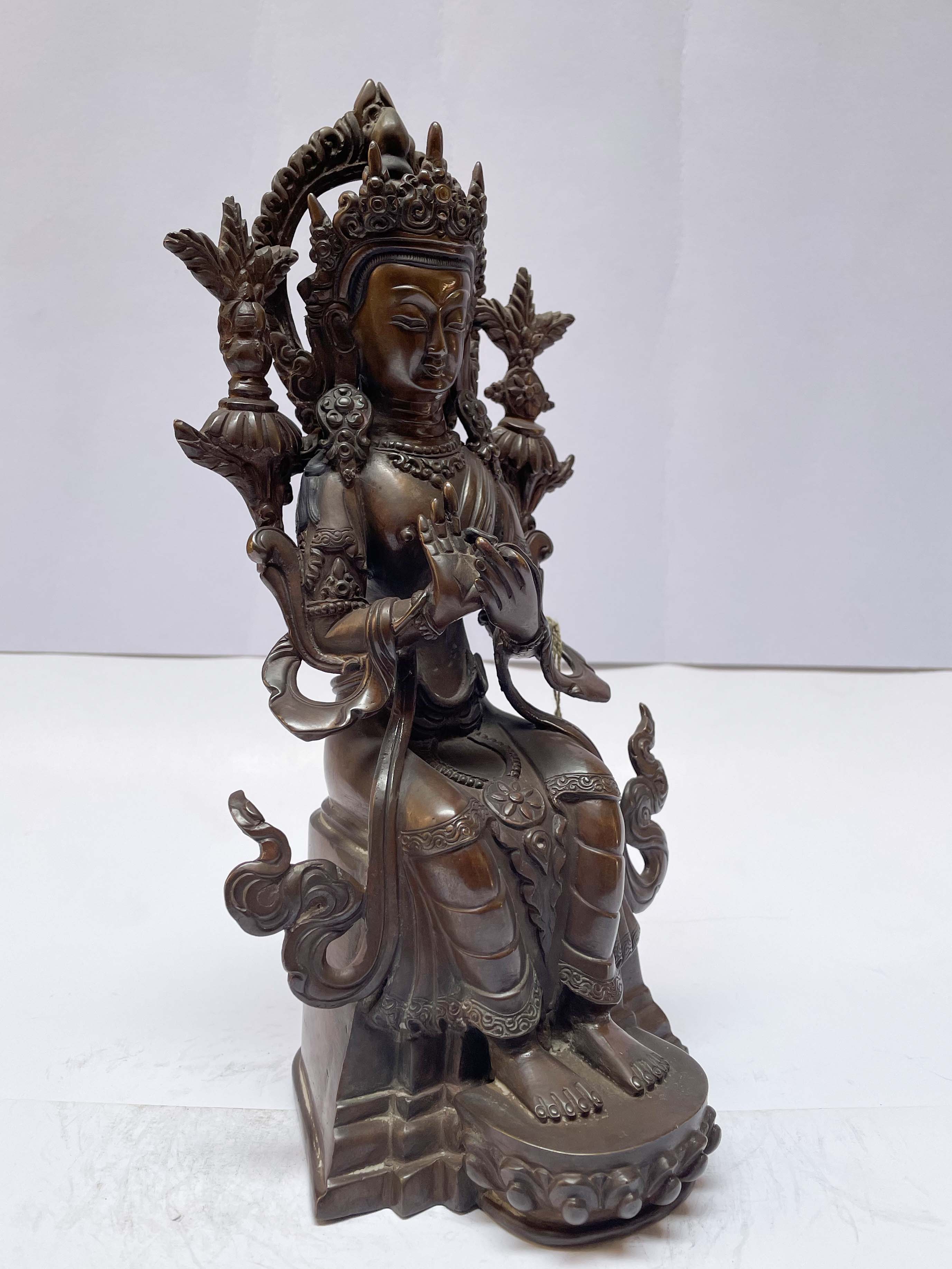 Buddhist Statue Of Maitreya Buddha, chocolate Oxidized