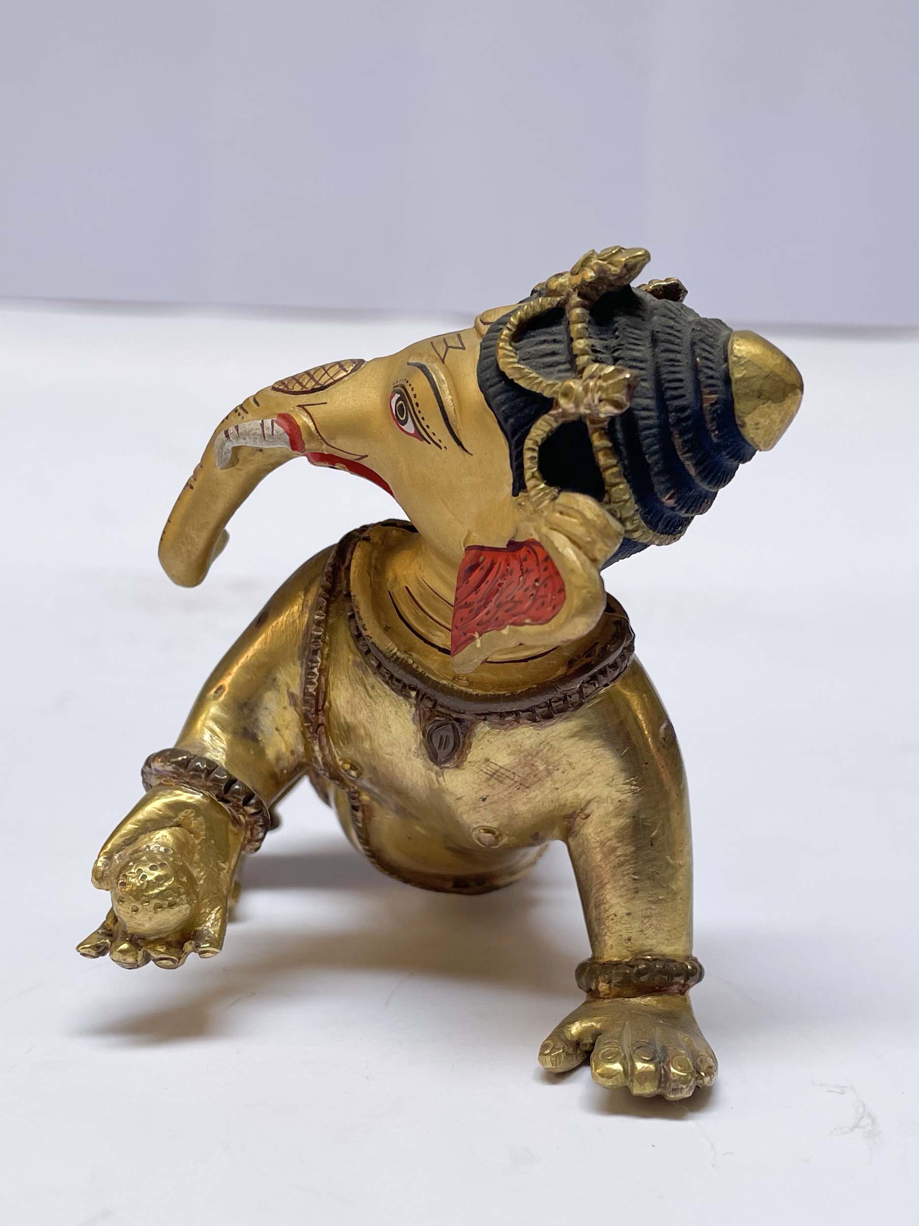 Buddhist Statue Of Ganesh, partly Gold Plated, painted Face