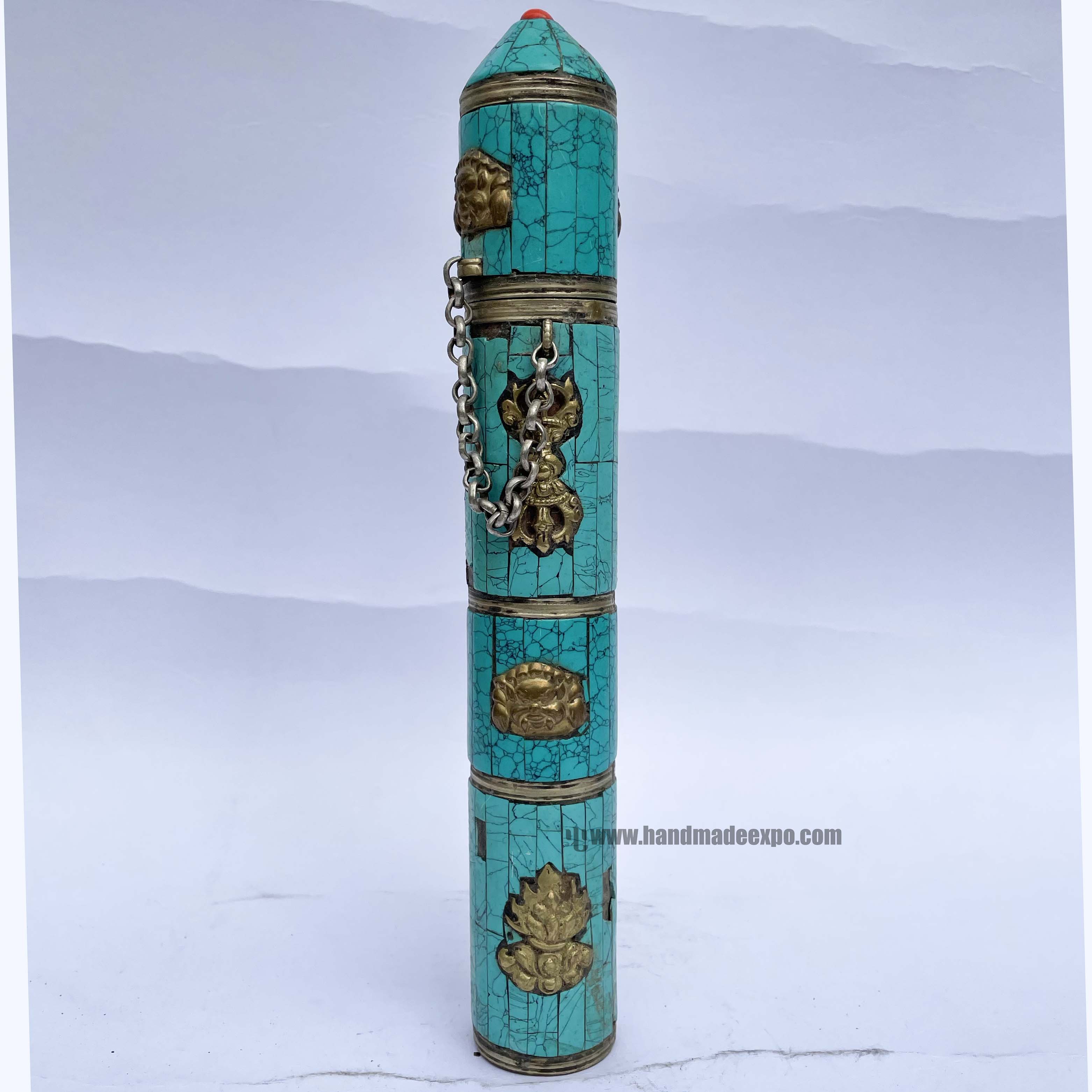 Hand Beaten Metal Incense Holder, With Incense Holder, tourquise Stone Setting