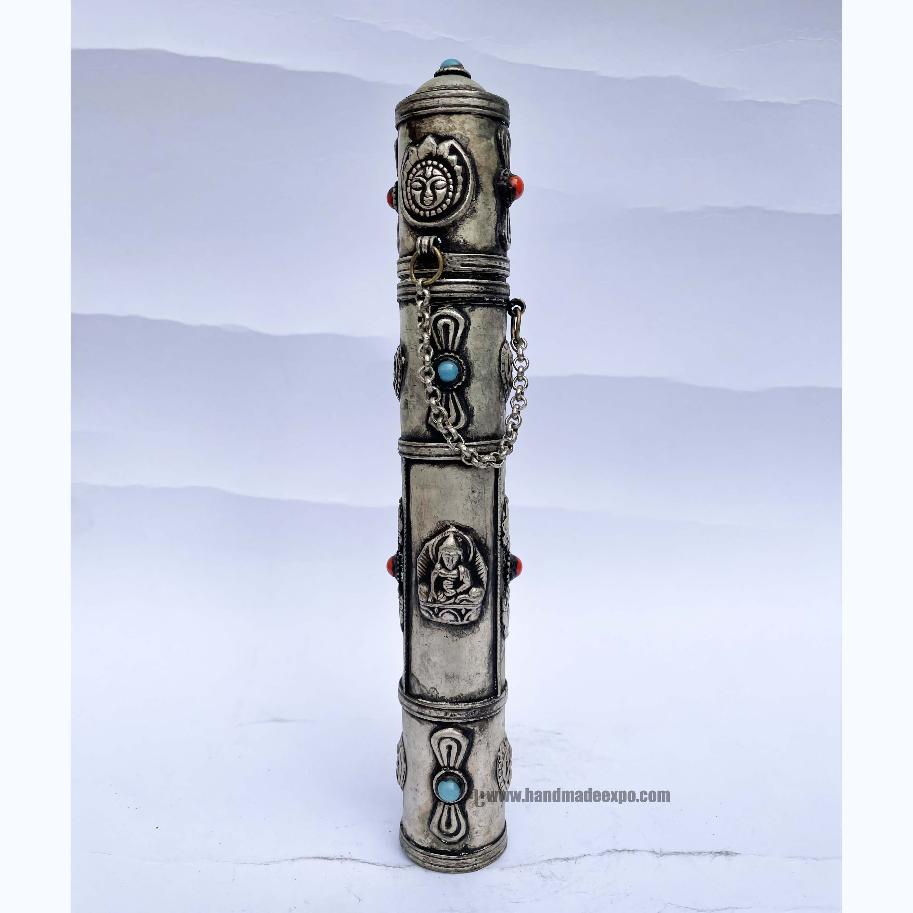 Hand Beaten Metal Incense Holder, Silver Plated Antique
