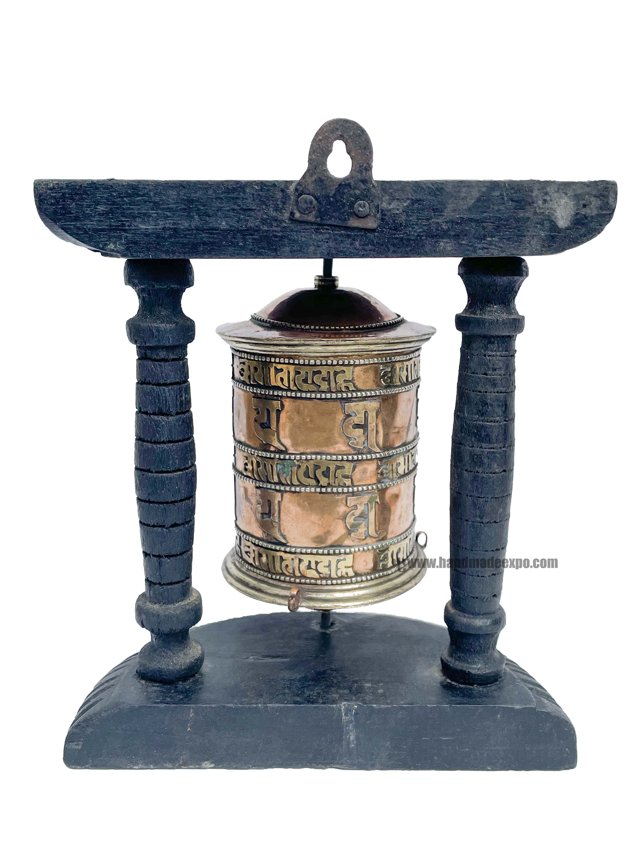 Brass Prayer Wheel On Wooden Frame <span Style=