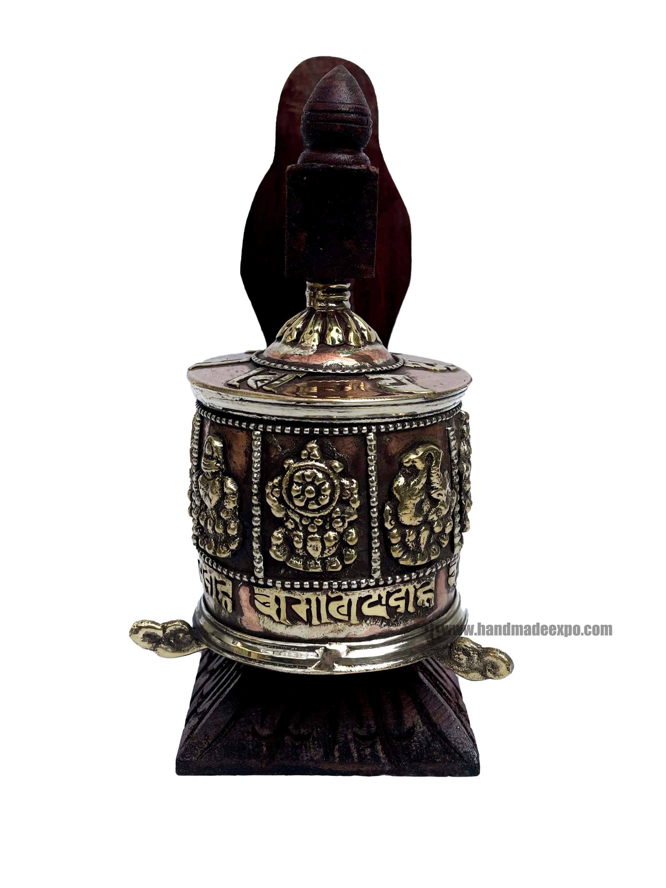 Brass Prayer Wheel On Wooden Frame, <span Style=