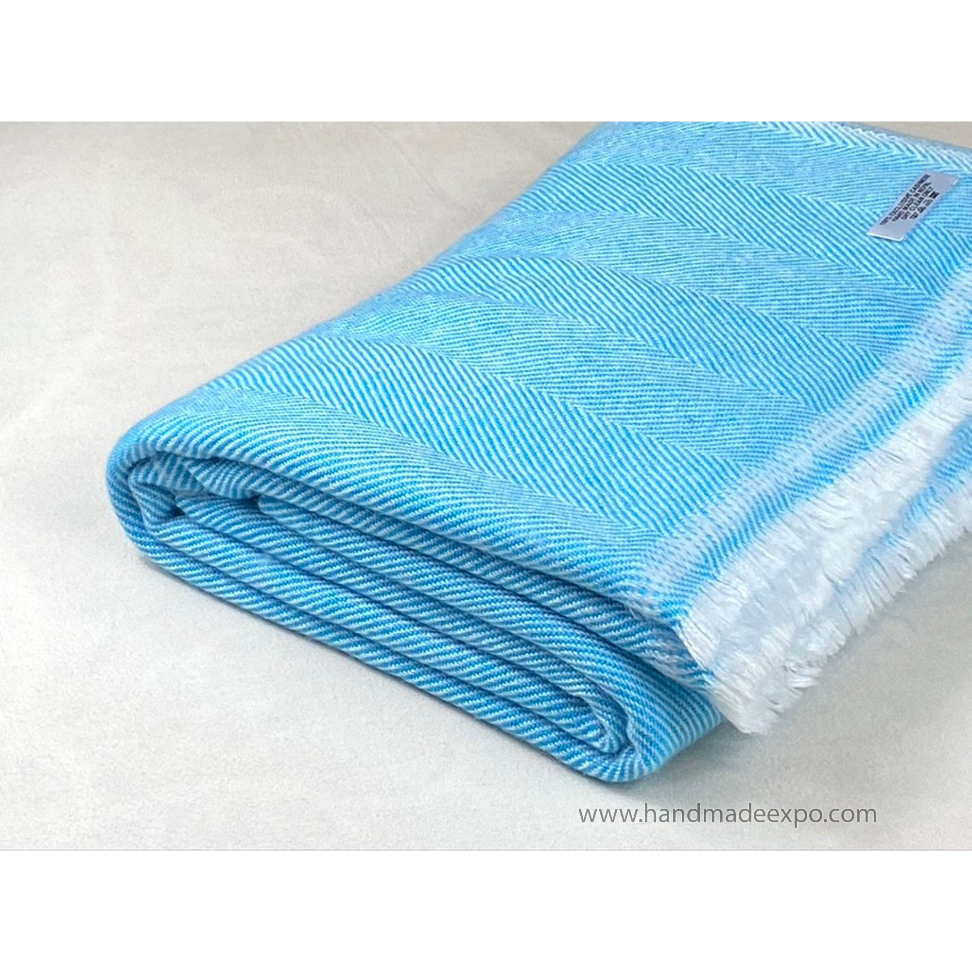 Pashmina Blanket, Thick Nepali Pashmina Shawl, Eight-ply Wool, Light Blue