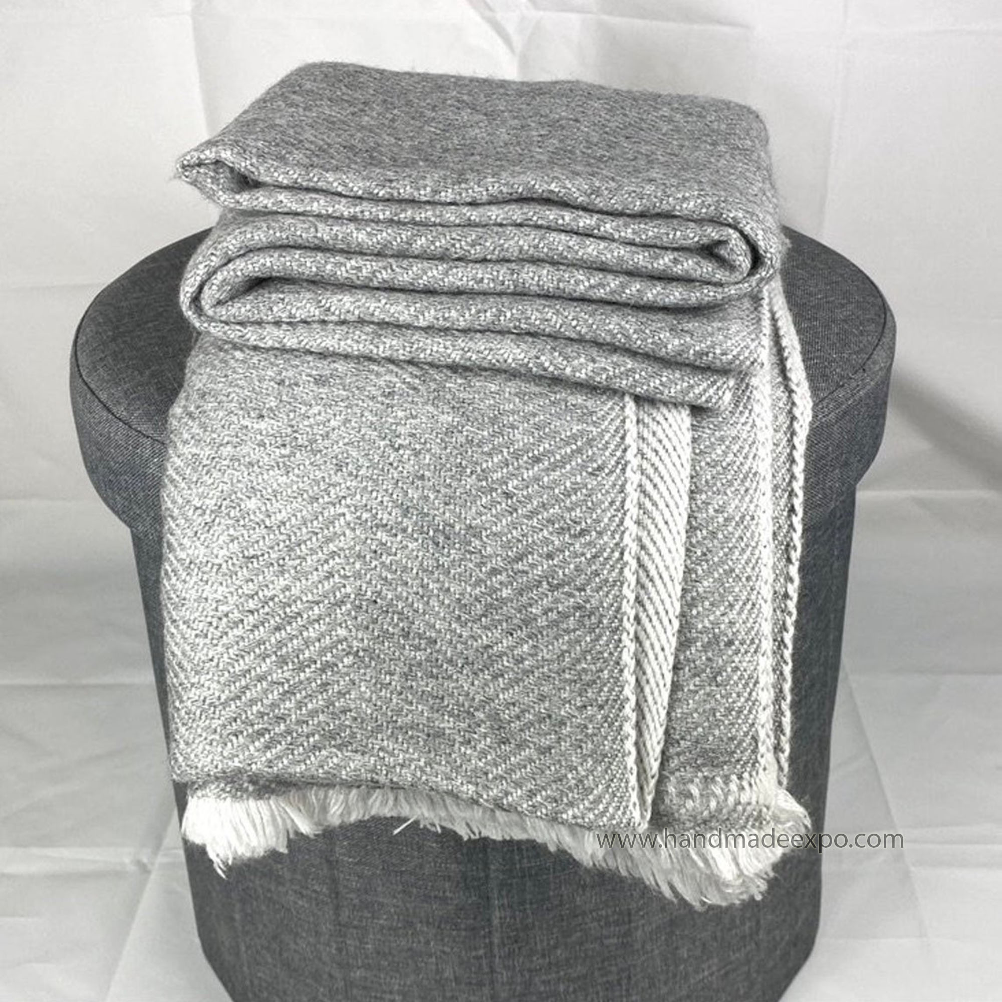 Pashmina Blanket, Thick Nepali Pashmina Shawl, Eight-ply Wool, Grey