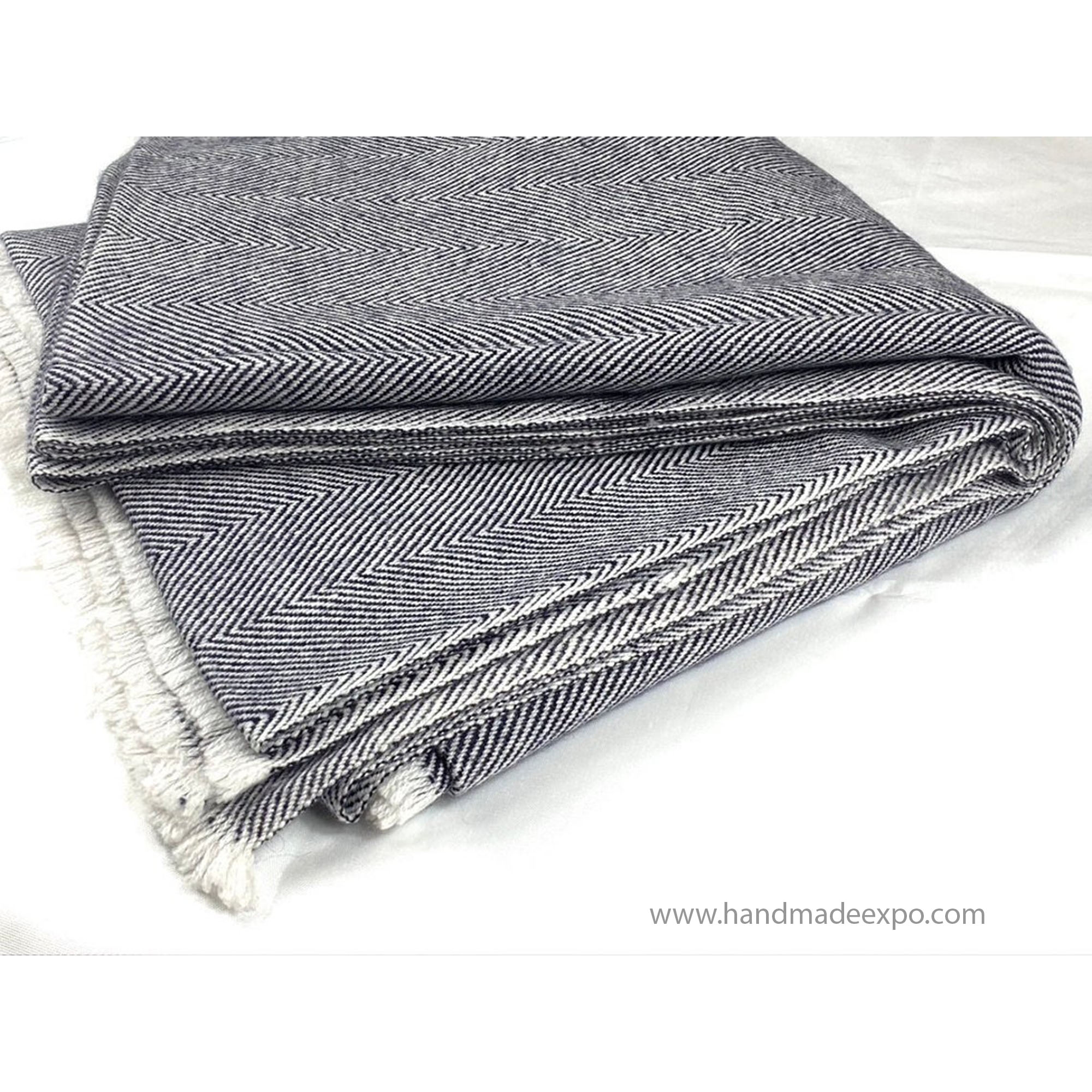 Pashmina Blanket, Thick Nepali Pashmina Shawl, Eight-ply Wool, Grey