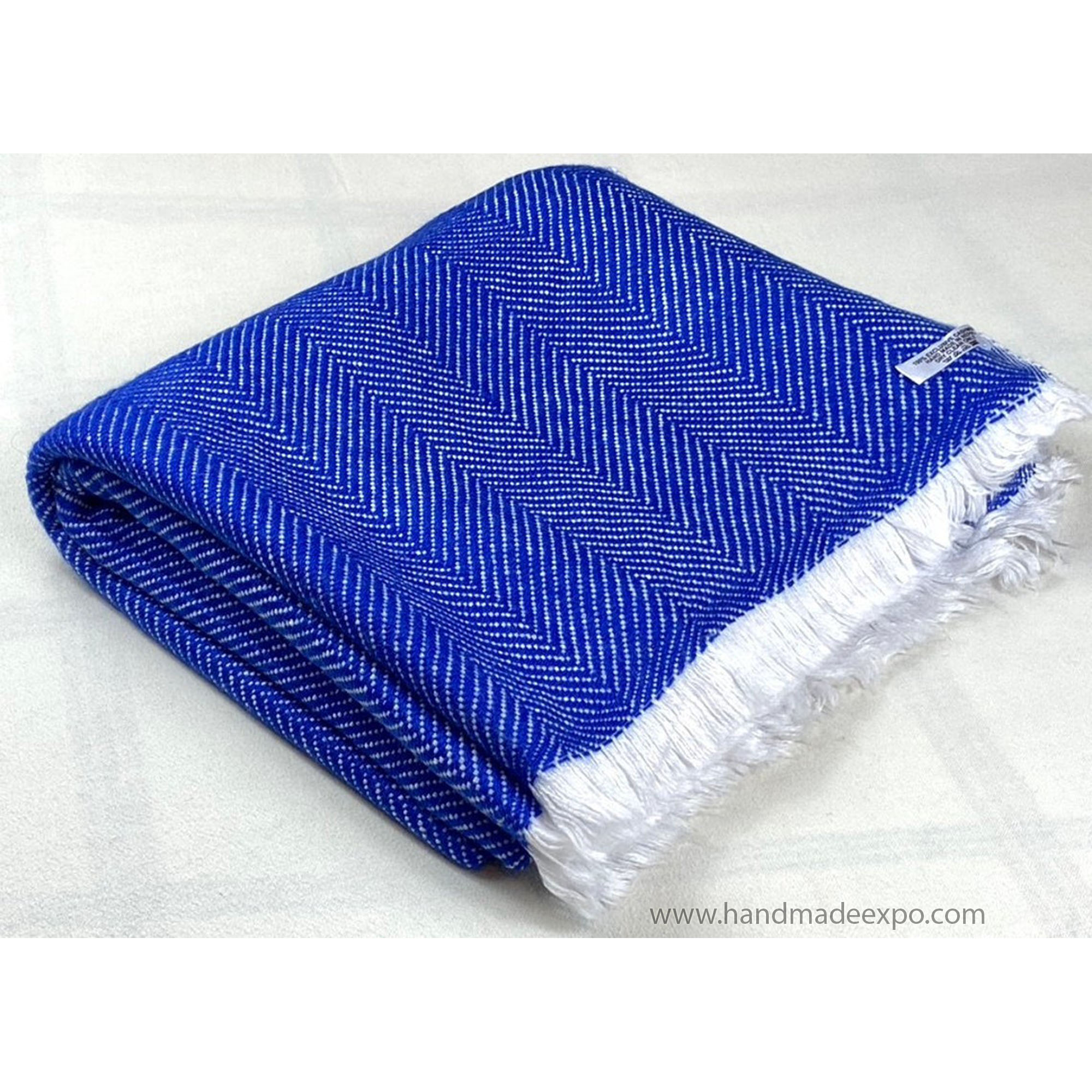 Pashmina Blanket, Thick Nepali Pashmina Shawl, Eight-ply Wool, Blue, Cashmere