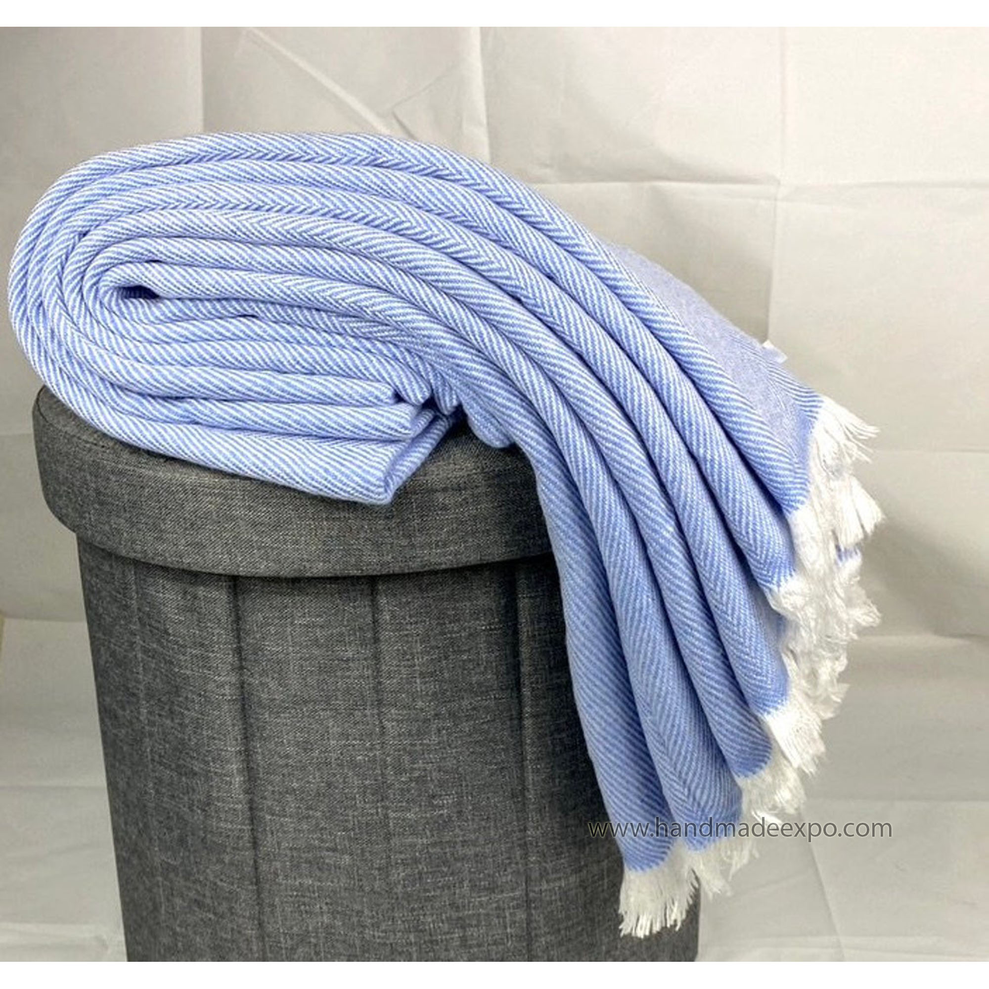 Pashmina Blanket, Thick Nepali Pashmina Shawl, Eight-ply Wool, Light Blue, Cashmere
