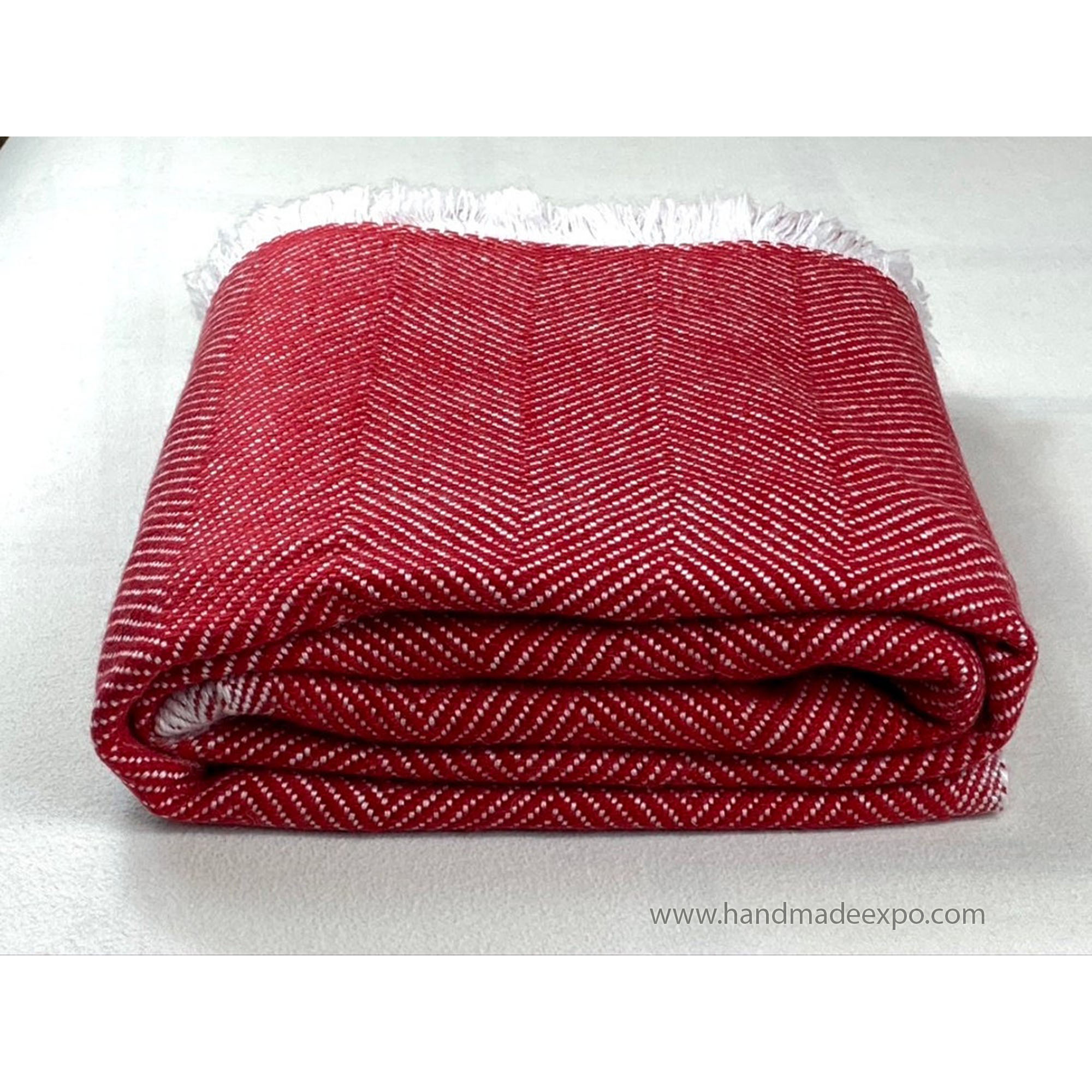Pashmina Blanket, Thick Nepali Pashmina Shawl, Eight-ply Wool, Red, Cashmere