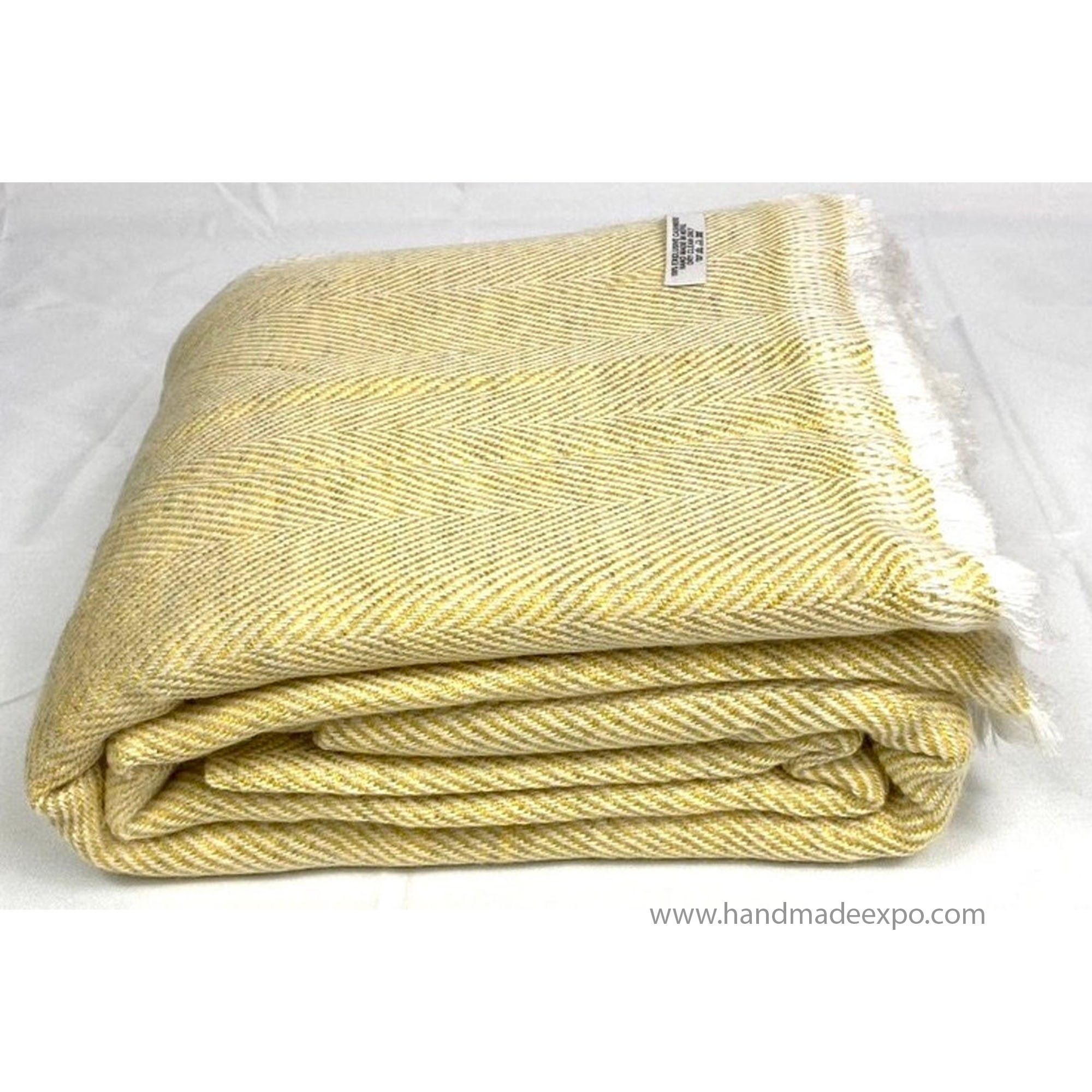Pashmina Blanket, Thick Nepali Pashmina Shawl, Eight-ply Wool, Yellow, Cashmere
