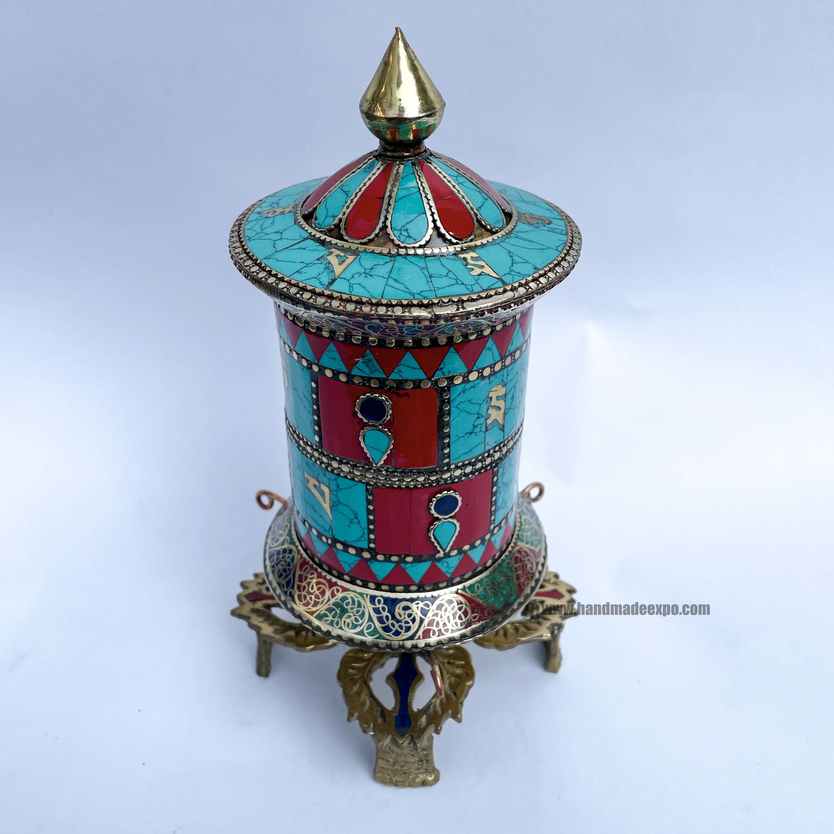 Table Prayer Wheel, With Mantra Inside, stone Setting