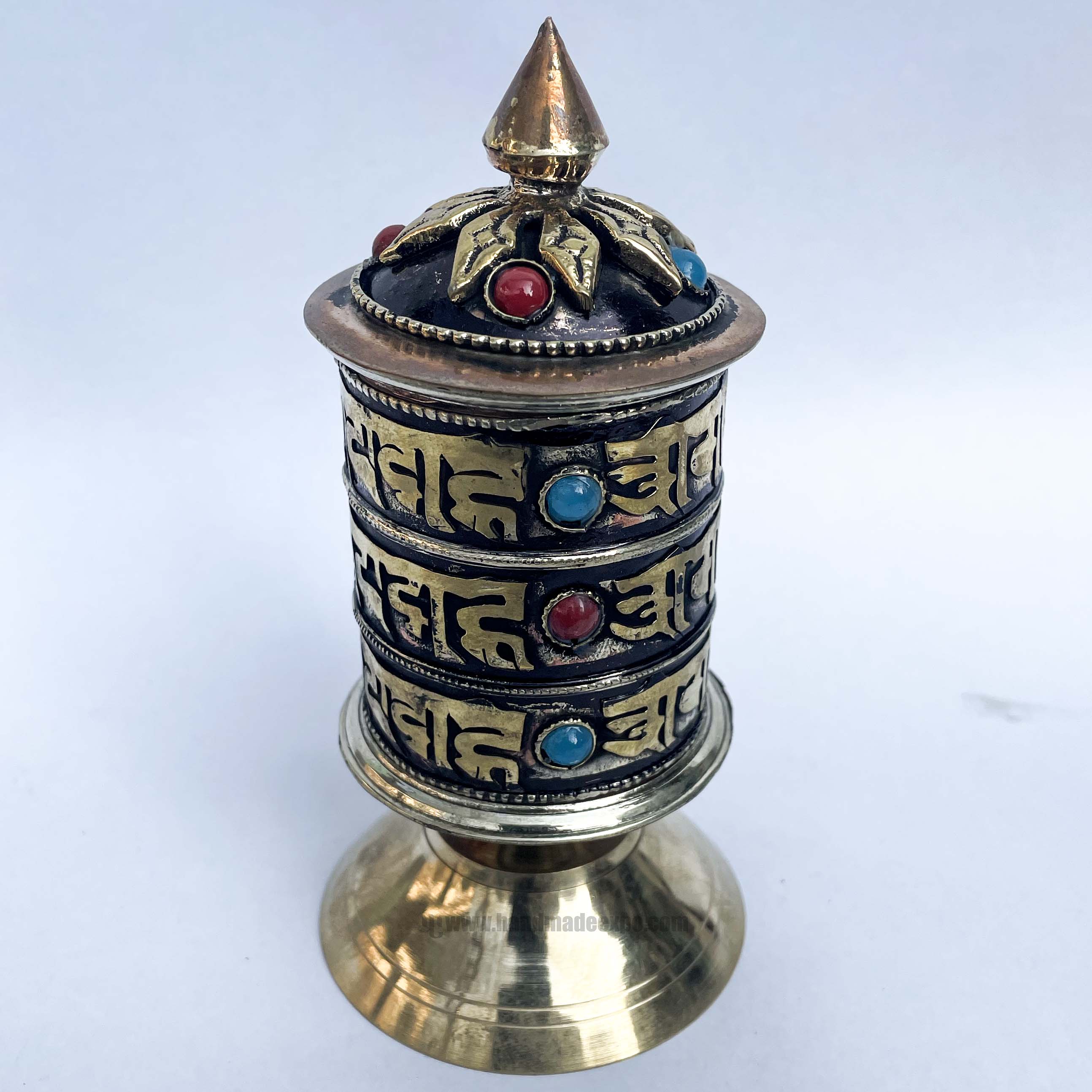 Table Prayer Wheel, With Mantra Inside, stone Setting