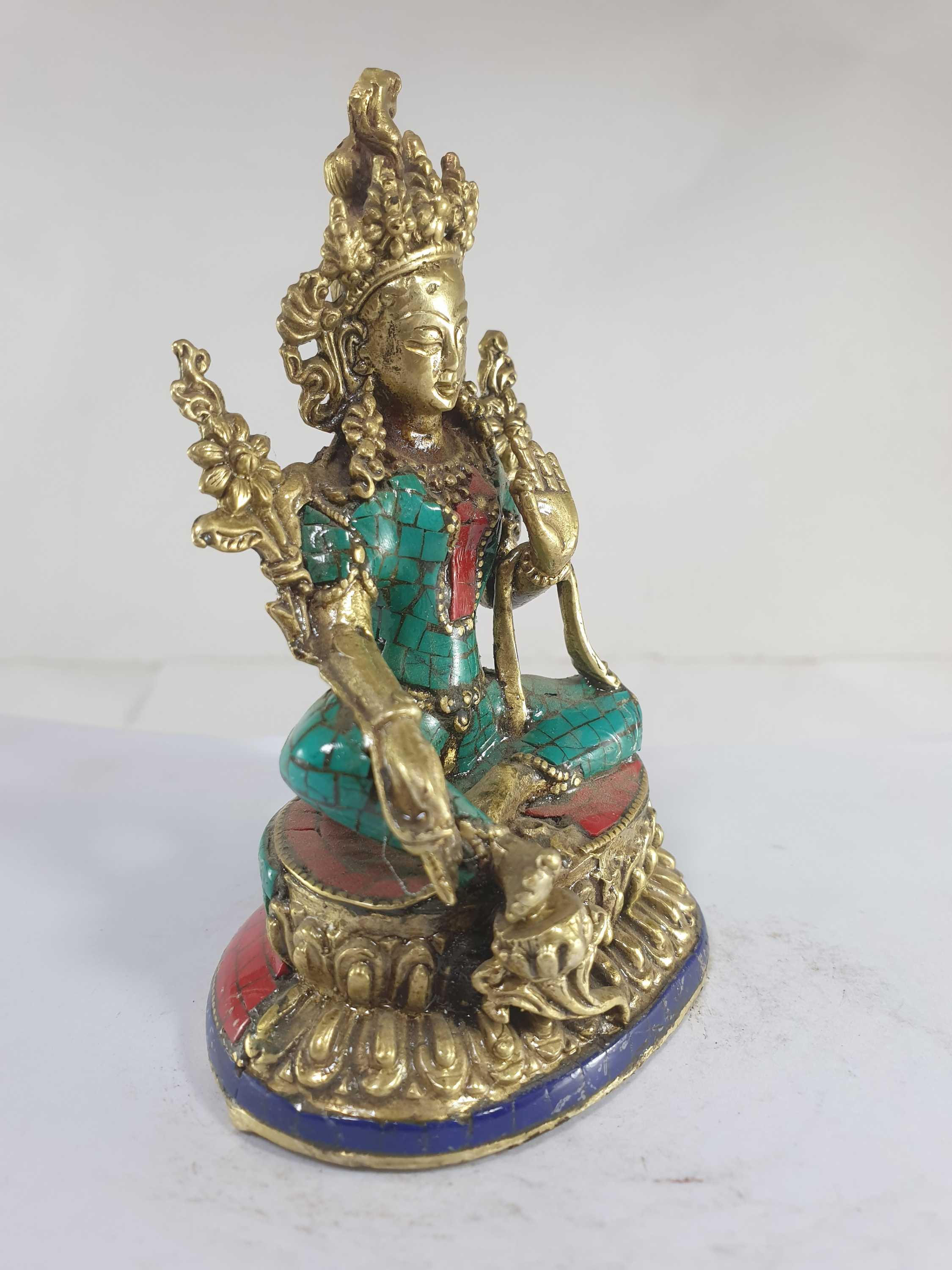 Statue Of Green Tara, stone Setting