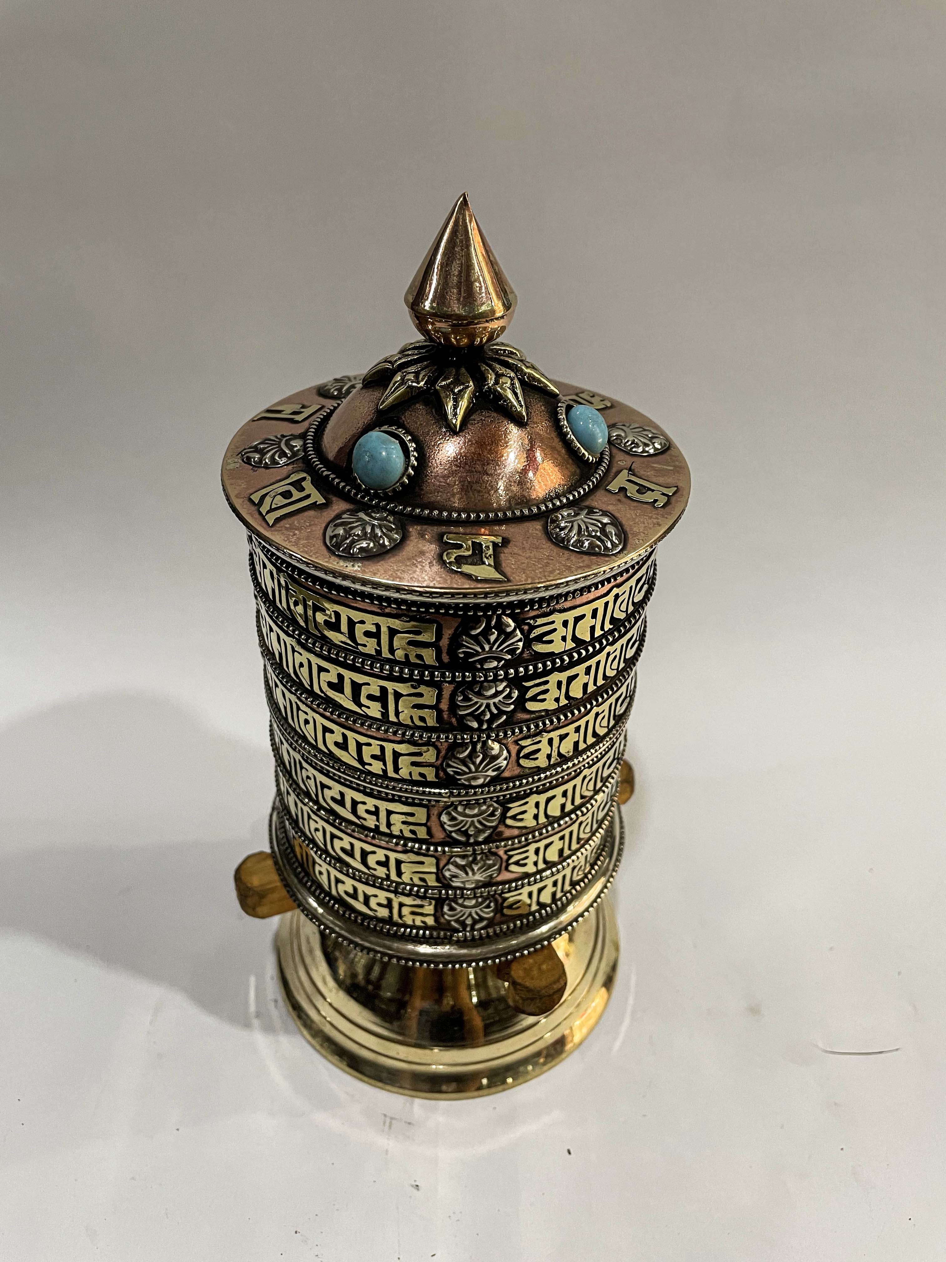 Table Prayer Wheel Big Size Mantra Inside, stone Setting