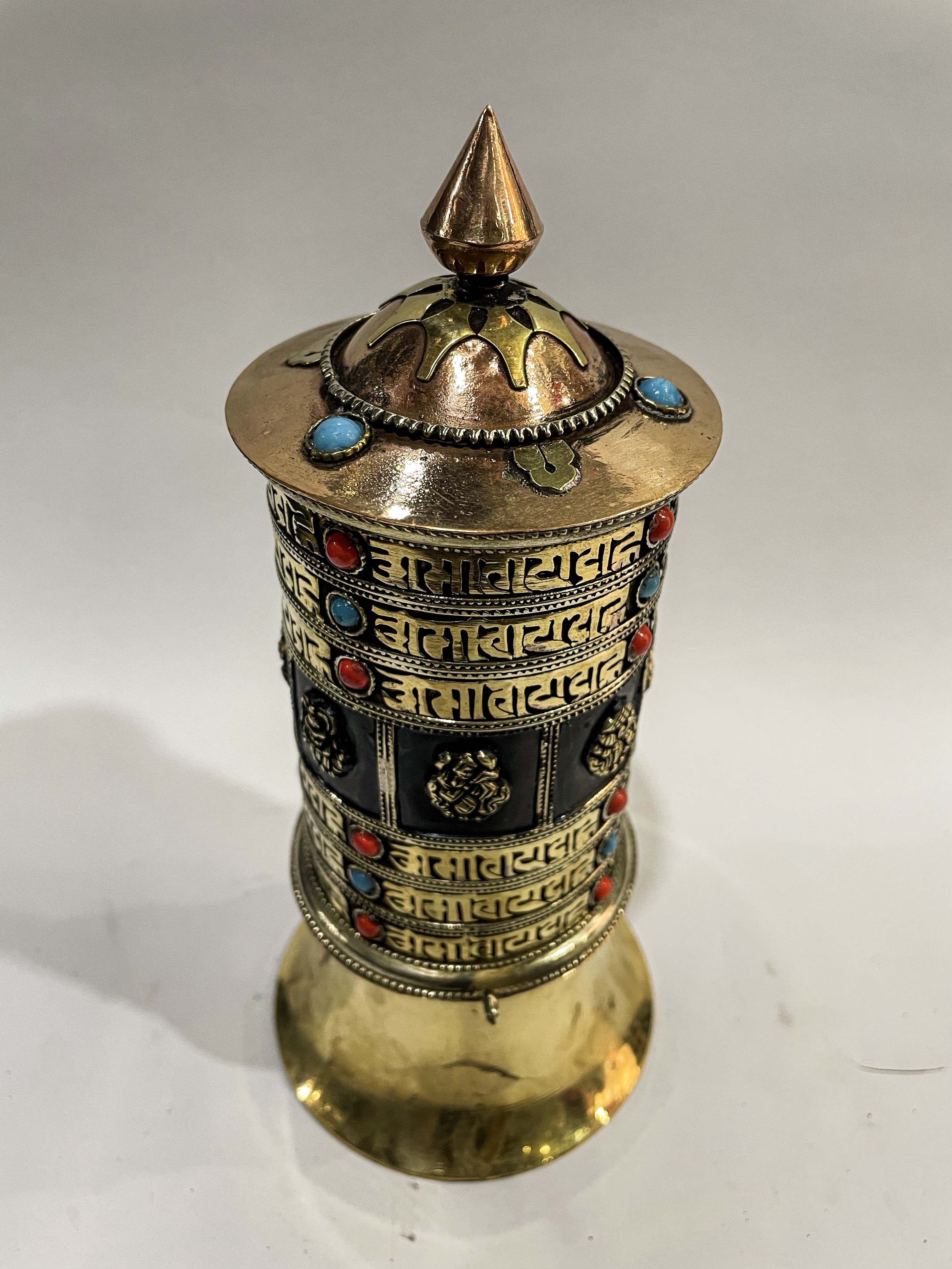 Table Prayer Wheel Mantra Inside, stone Setting,ashtamanga