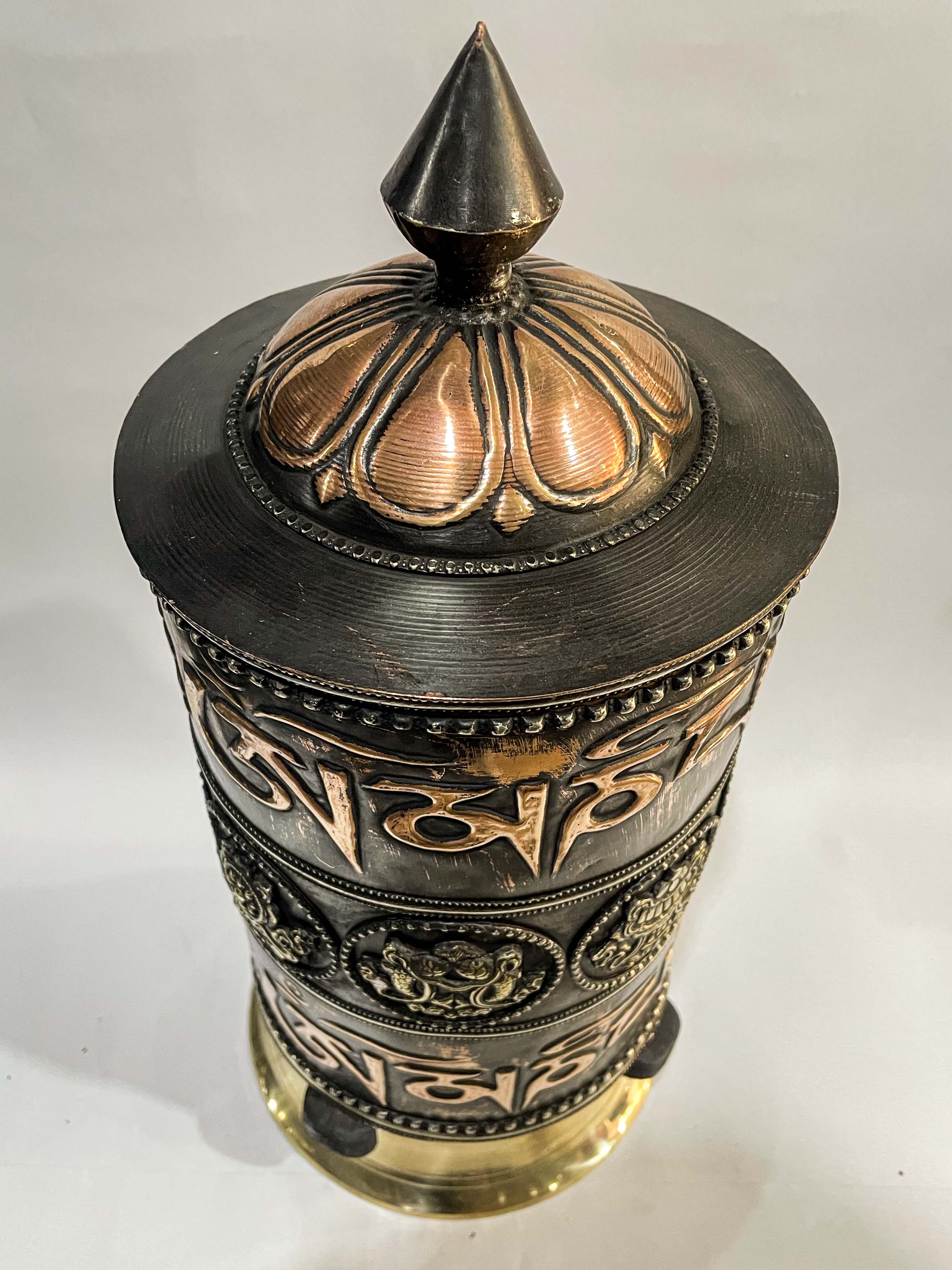 Table Prayer Wheel Big Size With Mantra Inside, brown Color, Carved Mantra