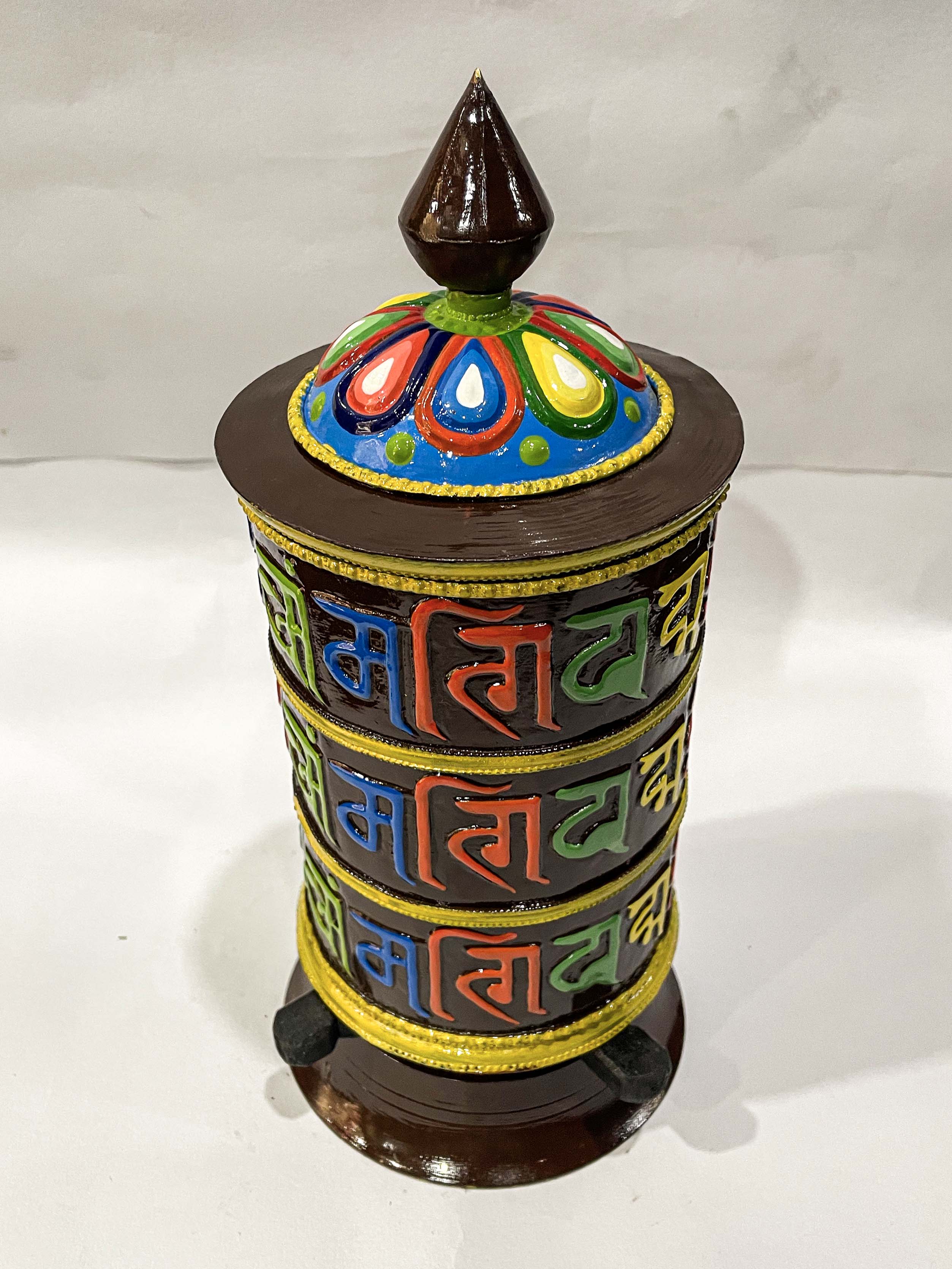 Table Prayer Wheel Big Size, With Mantra Inside, traditional Color