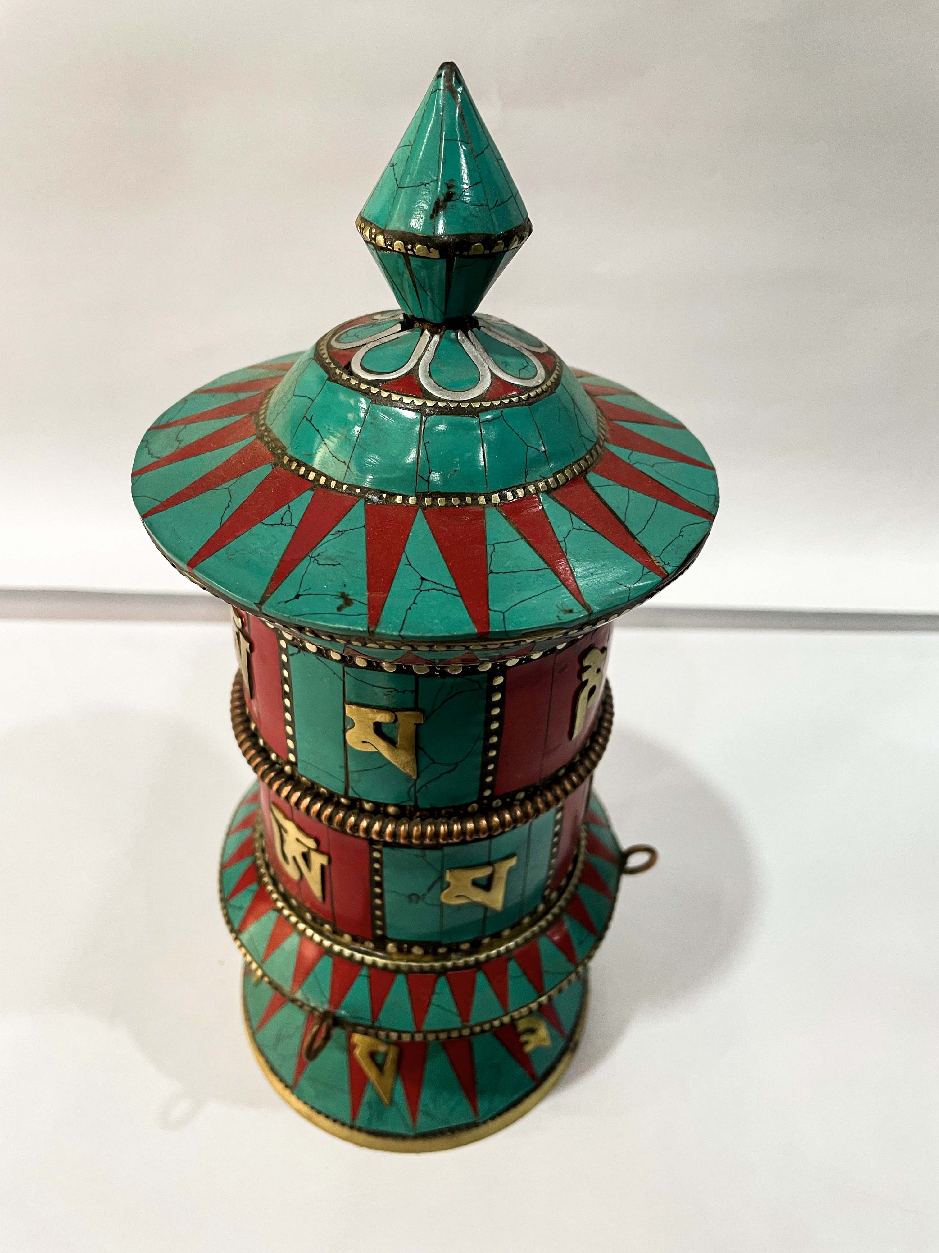 Table Prayer Wheel Big Size With Mantra Inside, embossed Mantra