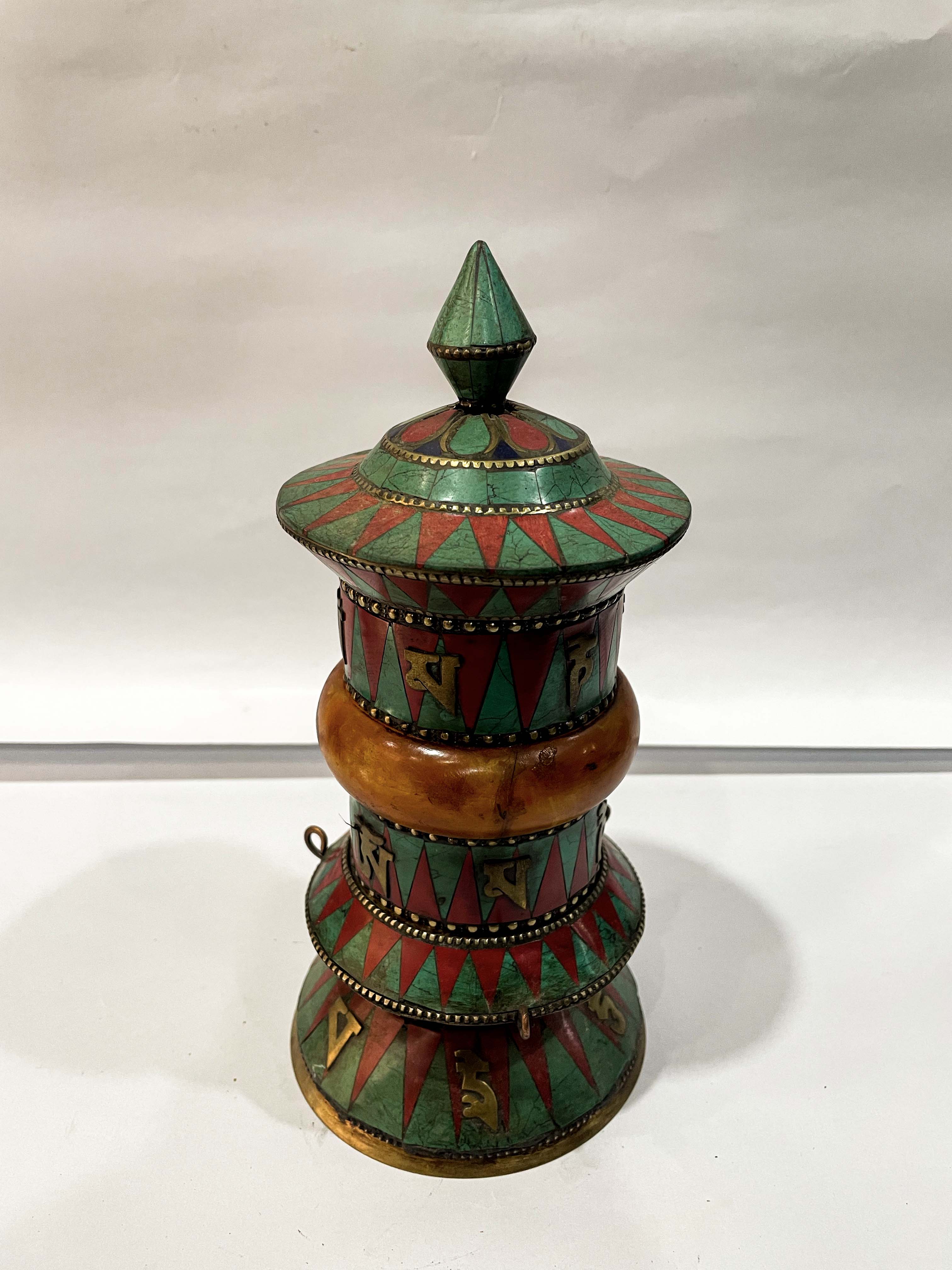Table Prayer Wheel Big Size With Mantra Inside, embossed With Mantra