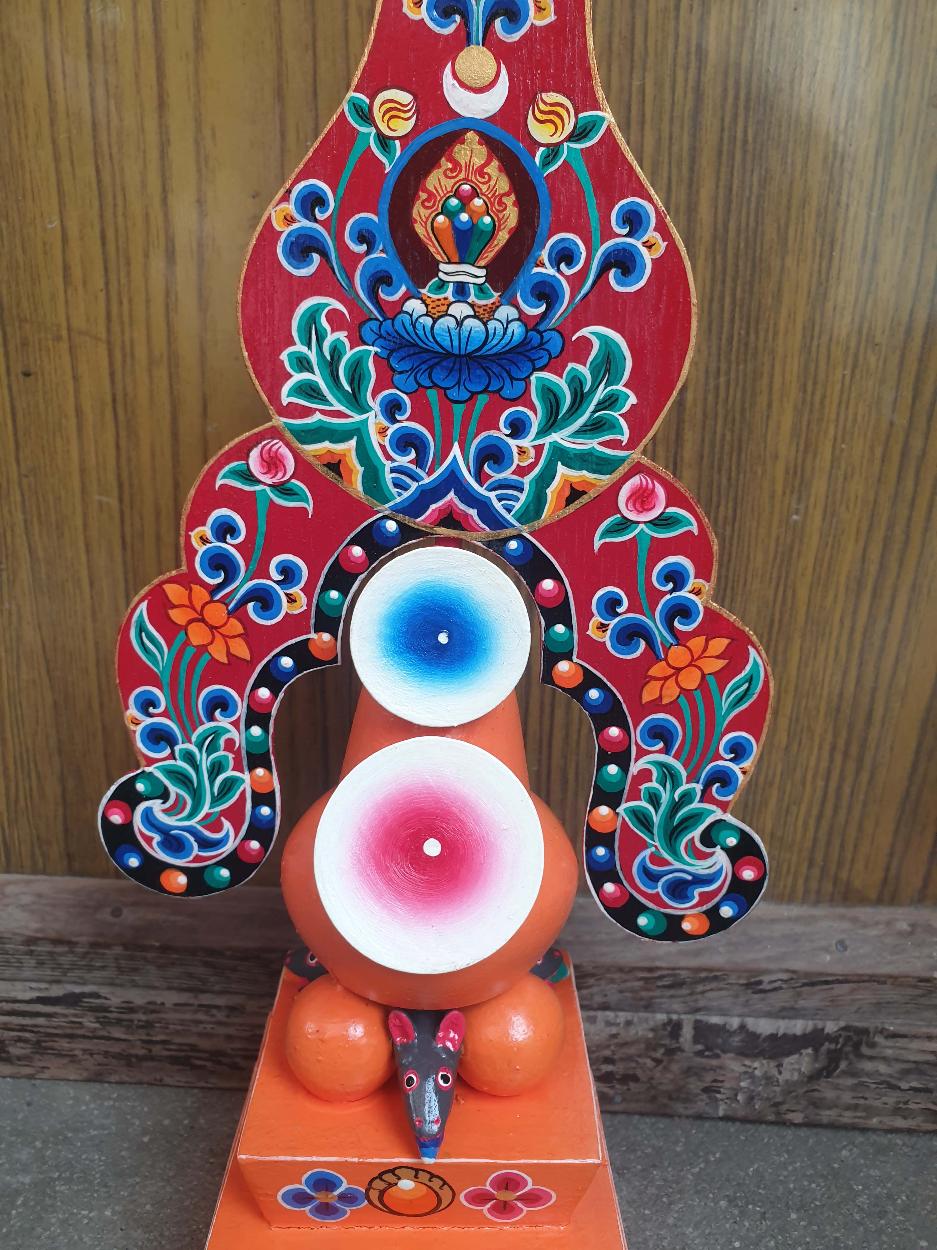 Buddhist Offering Item Of Norla Zambala Wooden Painted Torma,