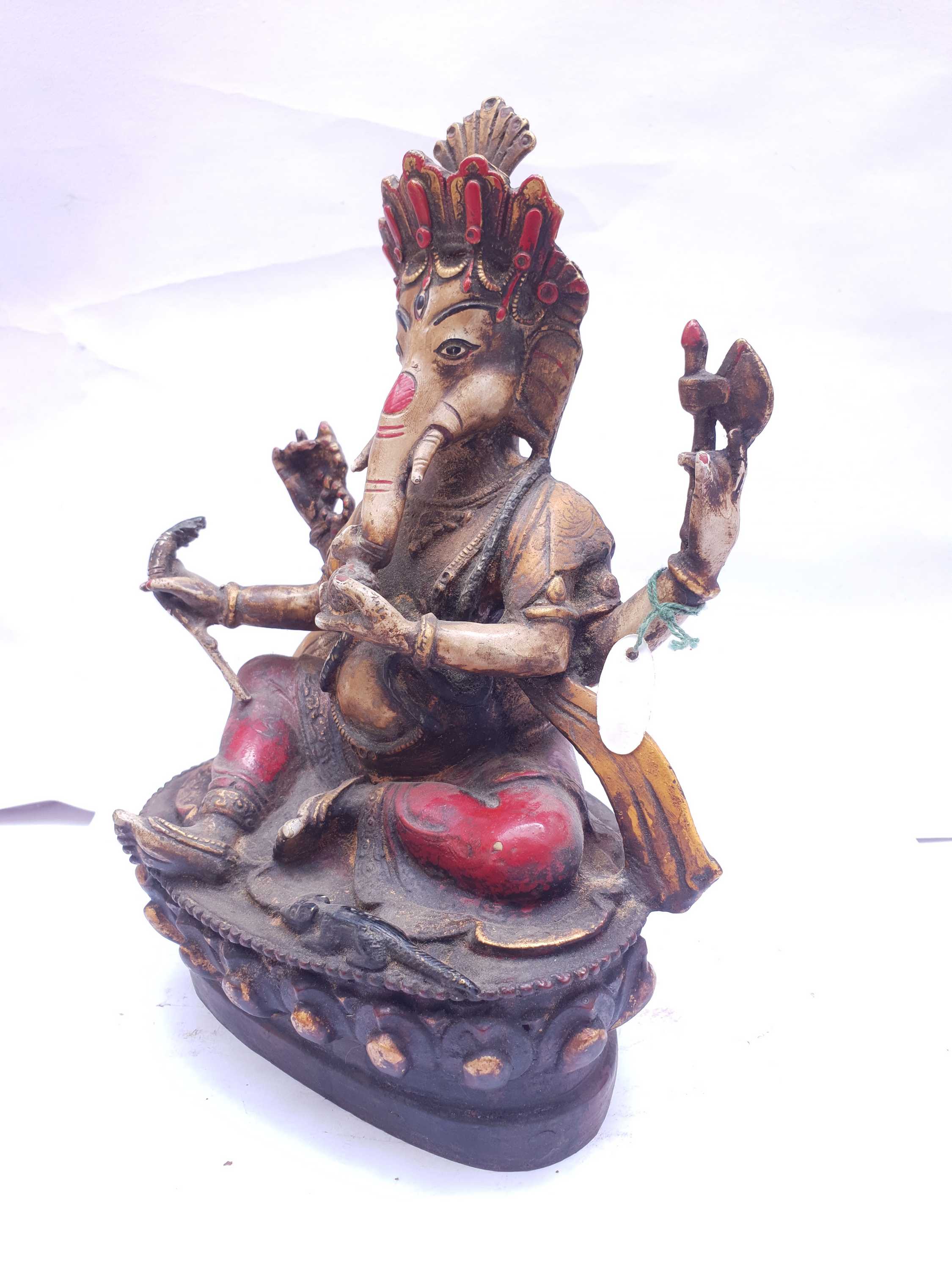 Tibetan Statue Of Ganesh, With Traditional Color Antique Finishing