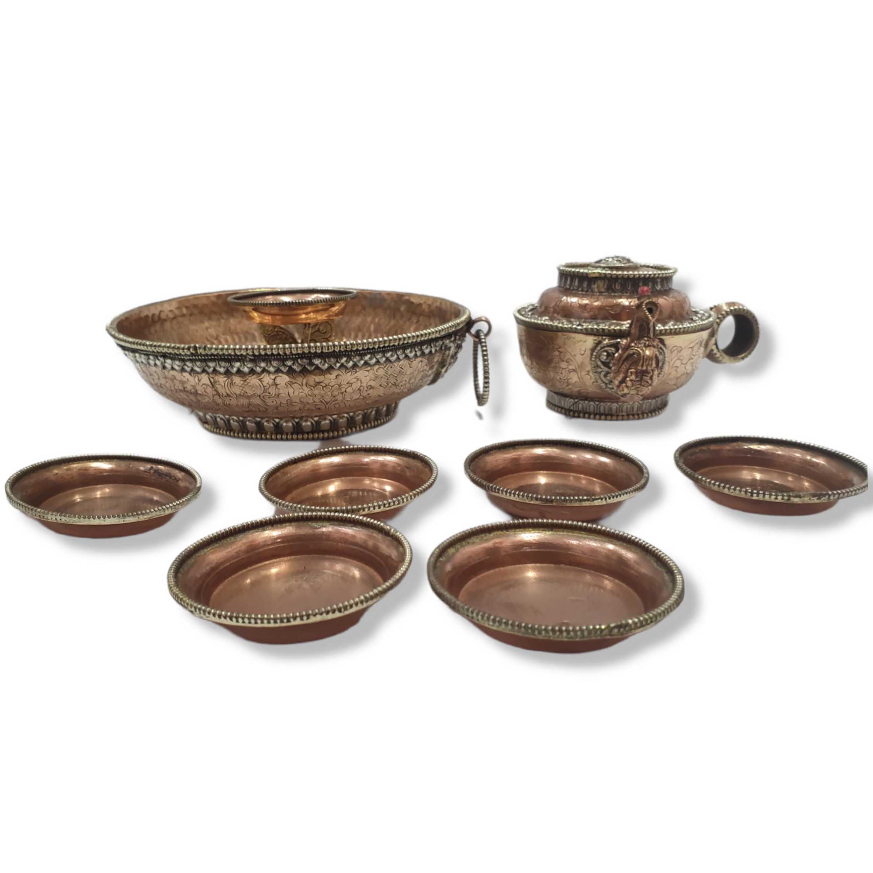 pure Copper, Tibetan Buddhist Offering chutor Torma, Dzambhala Water Offering Set