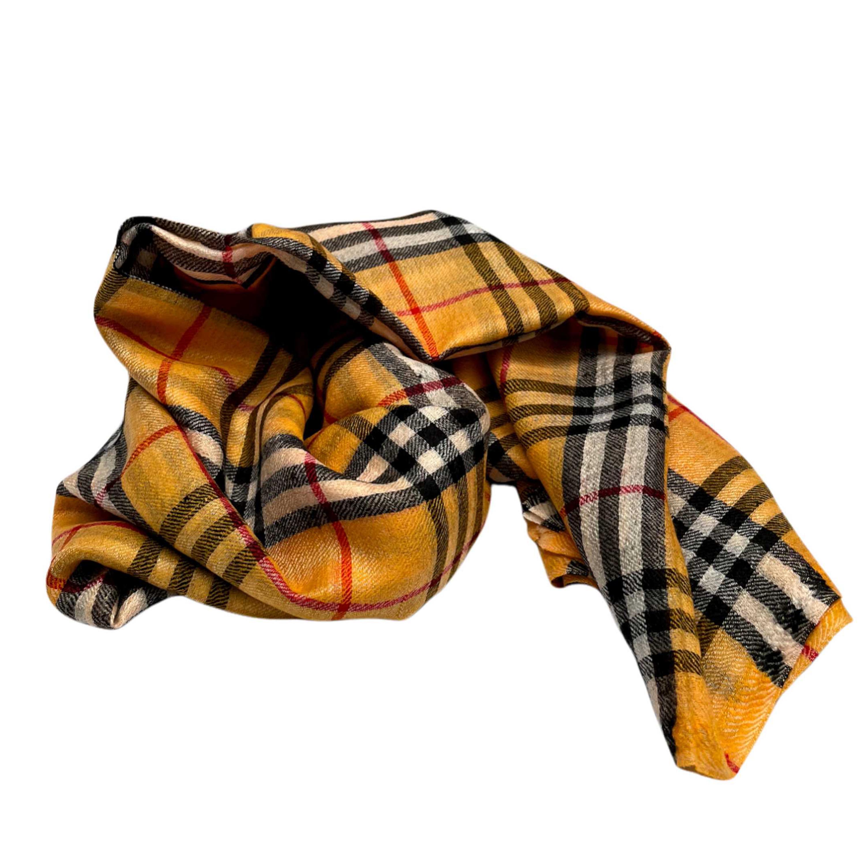 Ring Shawl,a Thin, Soft, And Light Shawl For All-weather Use, Two-ply Wool, Real Pashmina Wool, Yellow With Stripes