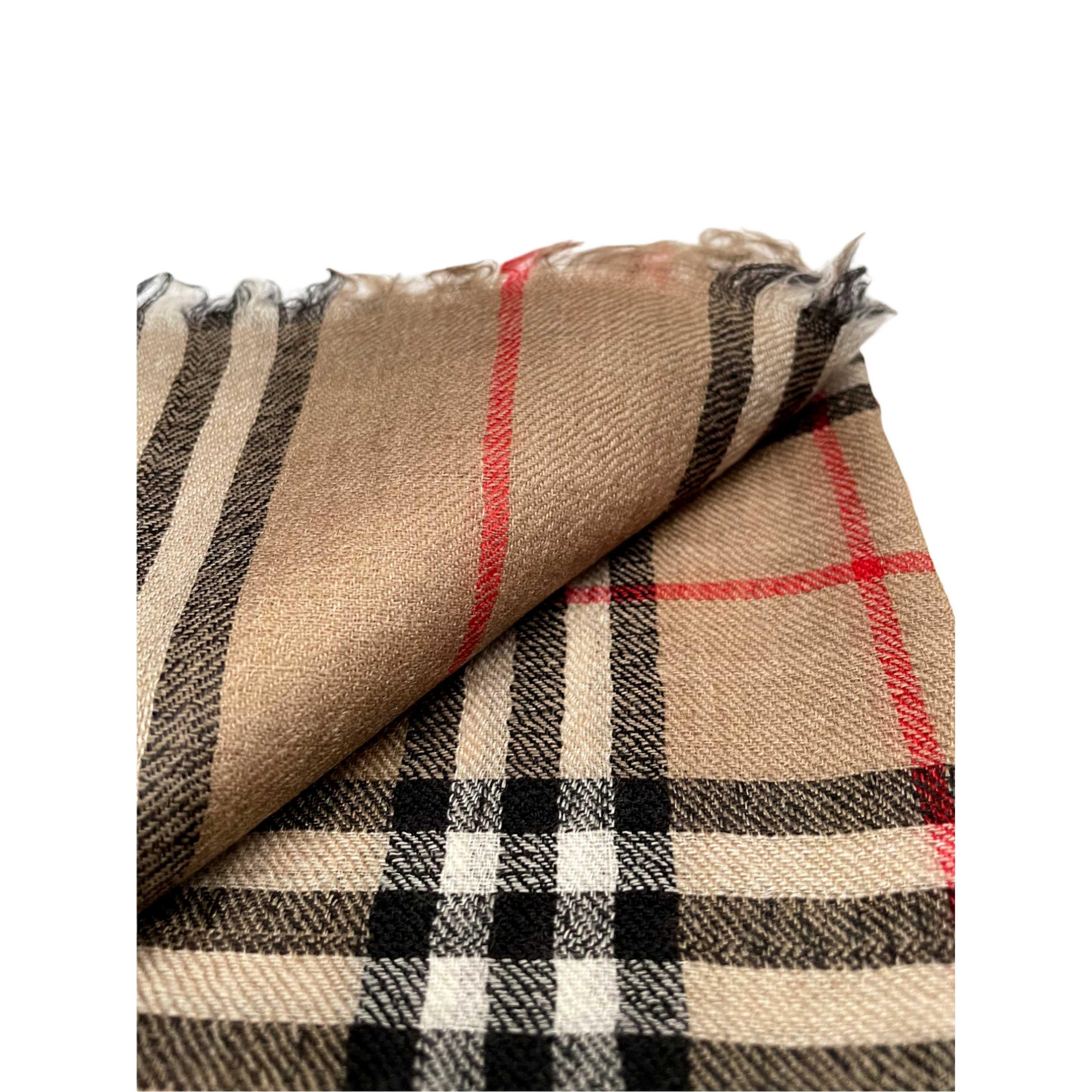 Ring Shawl,a Thin, Soft, And Light Shawl For All-weather Use, Two-ply Wool, Real Pashmina Wool, Brown With Stripes