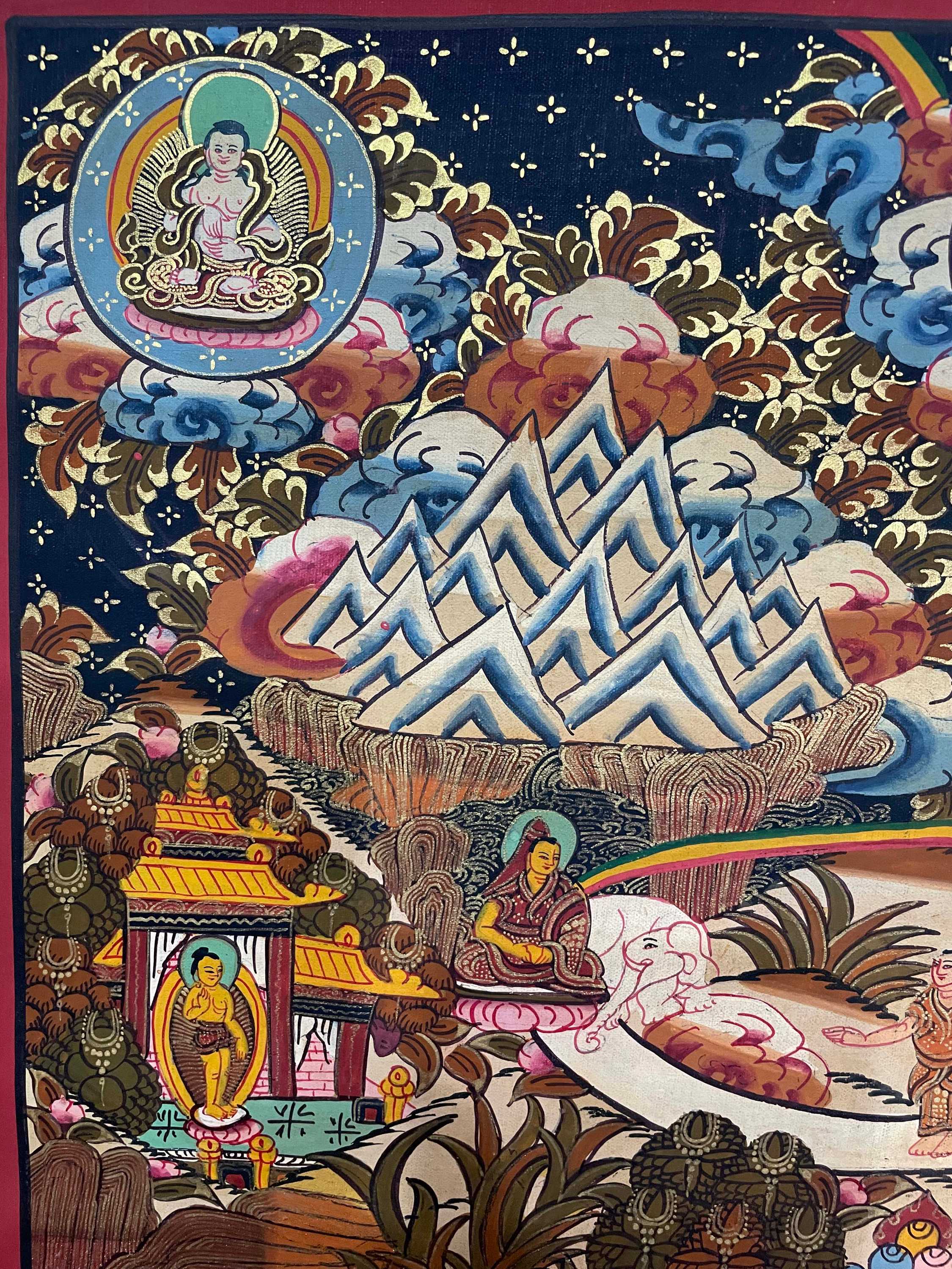 Tibetan Buddhist Thangka Painting Of The Way To Heaven, hand Painted