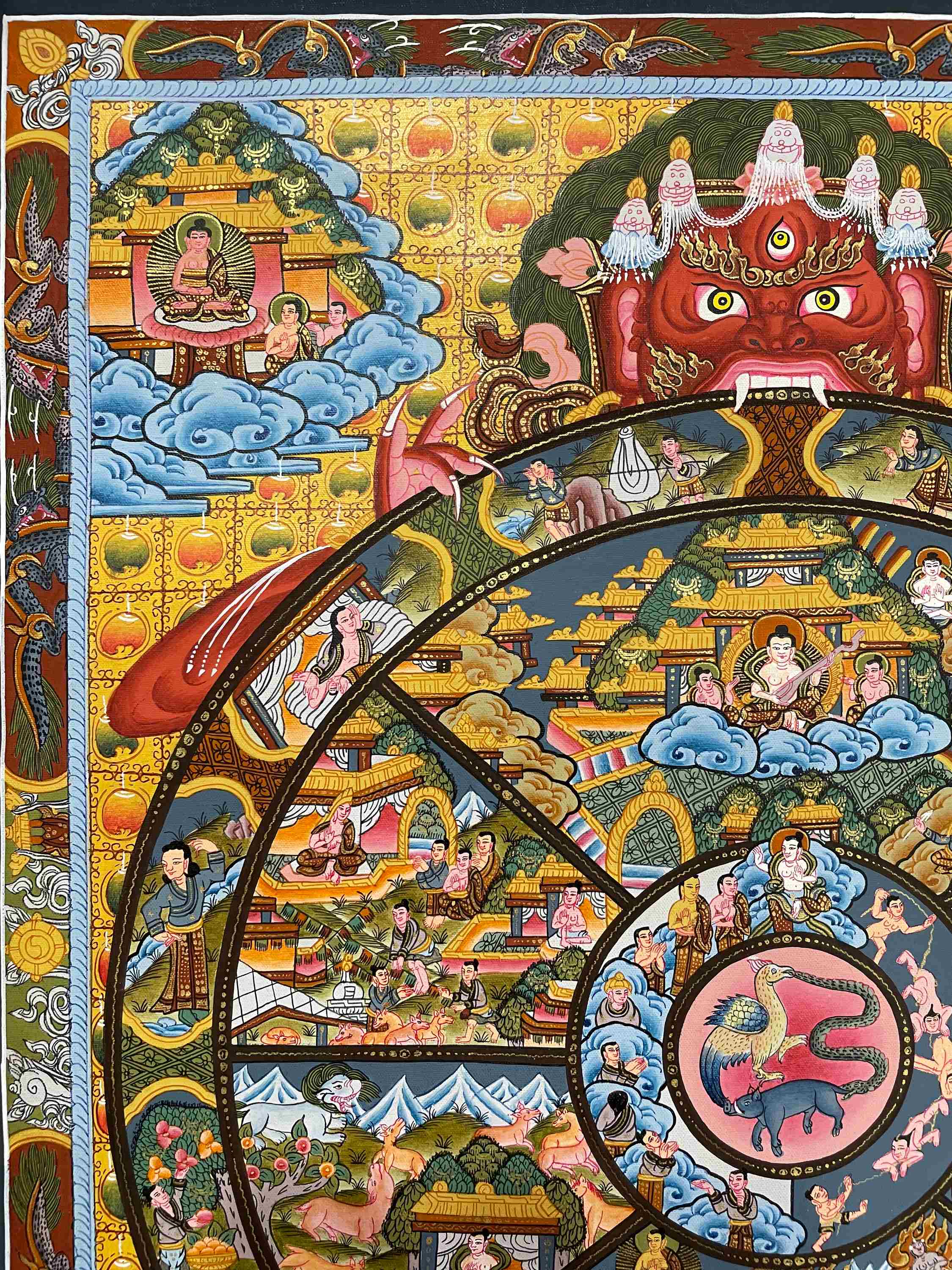 hq, Buddhist Hand Painted Thangka Of Wheel Of Life, real Gold, Hand Painted