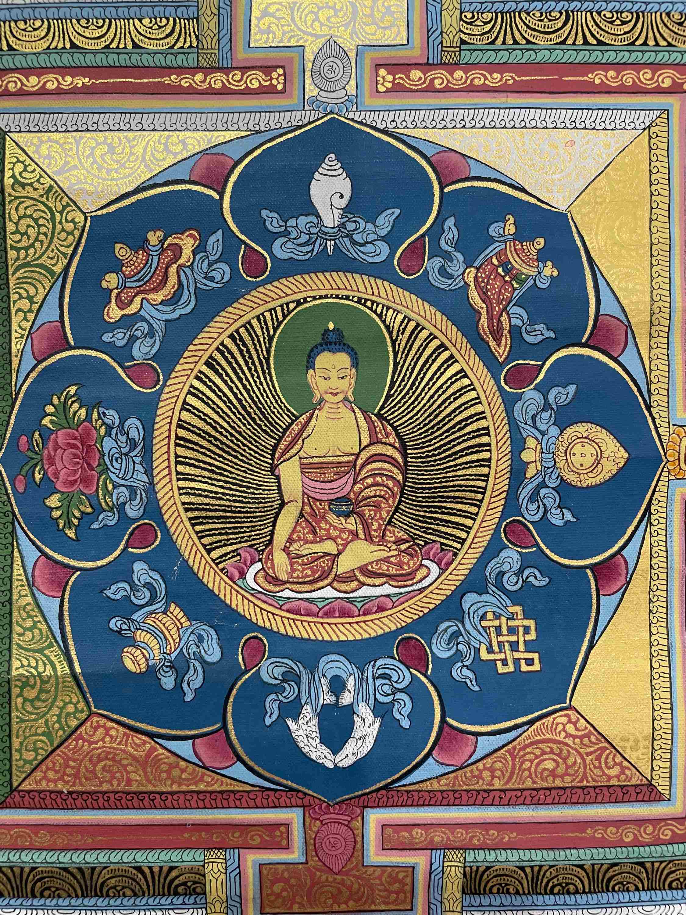 Buddhist Hand Painting Of Mandala With Shakyamuni Buddha At Center, hand Painted