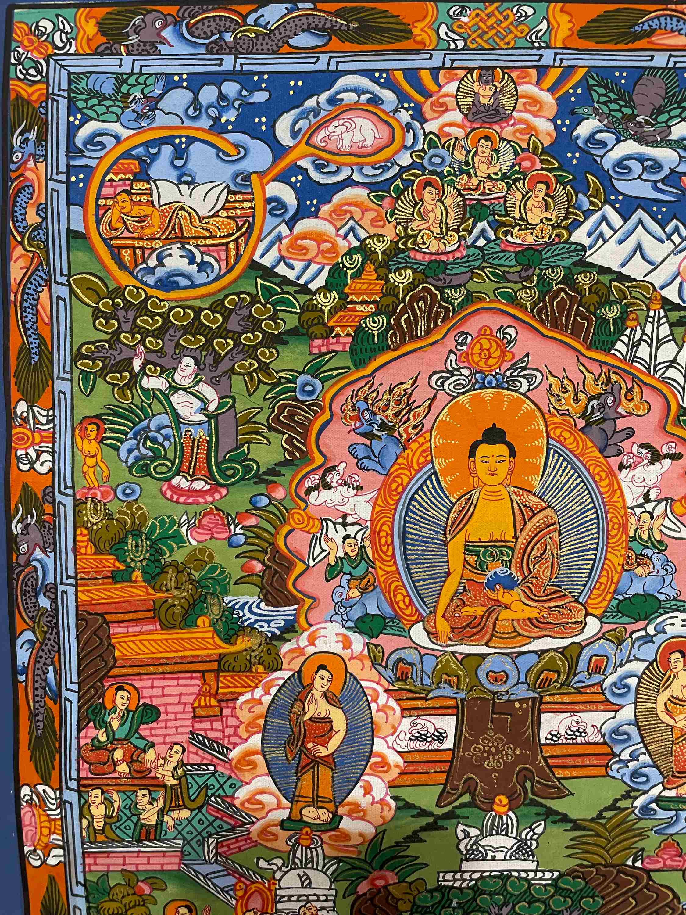 Buddhist Hand Painting Thangka Of Buddha Life Story, hand Painted