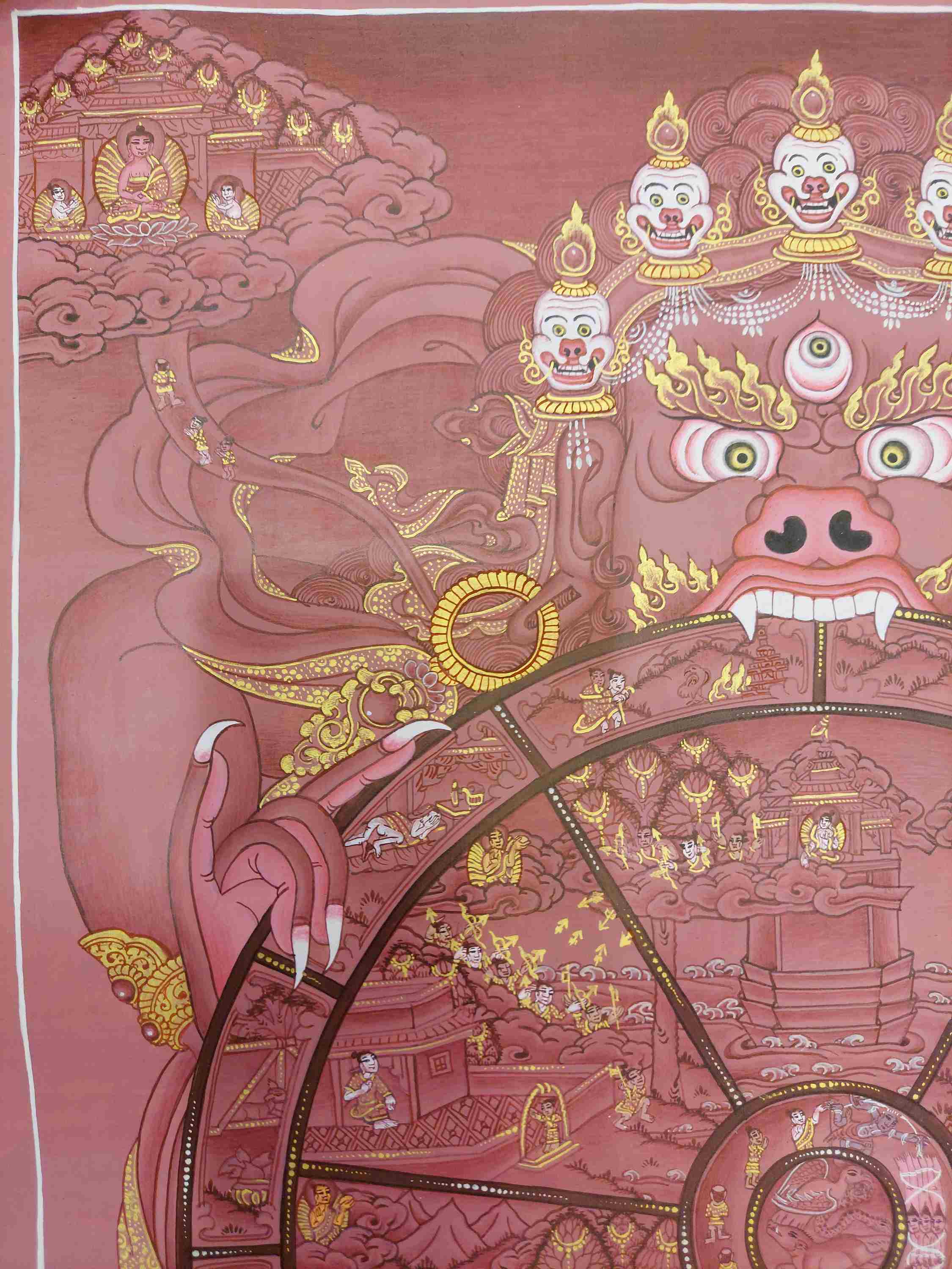 Buddhist Hand Painting Thangka Of Wheel Of Life, hand Painted, Real Gold