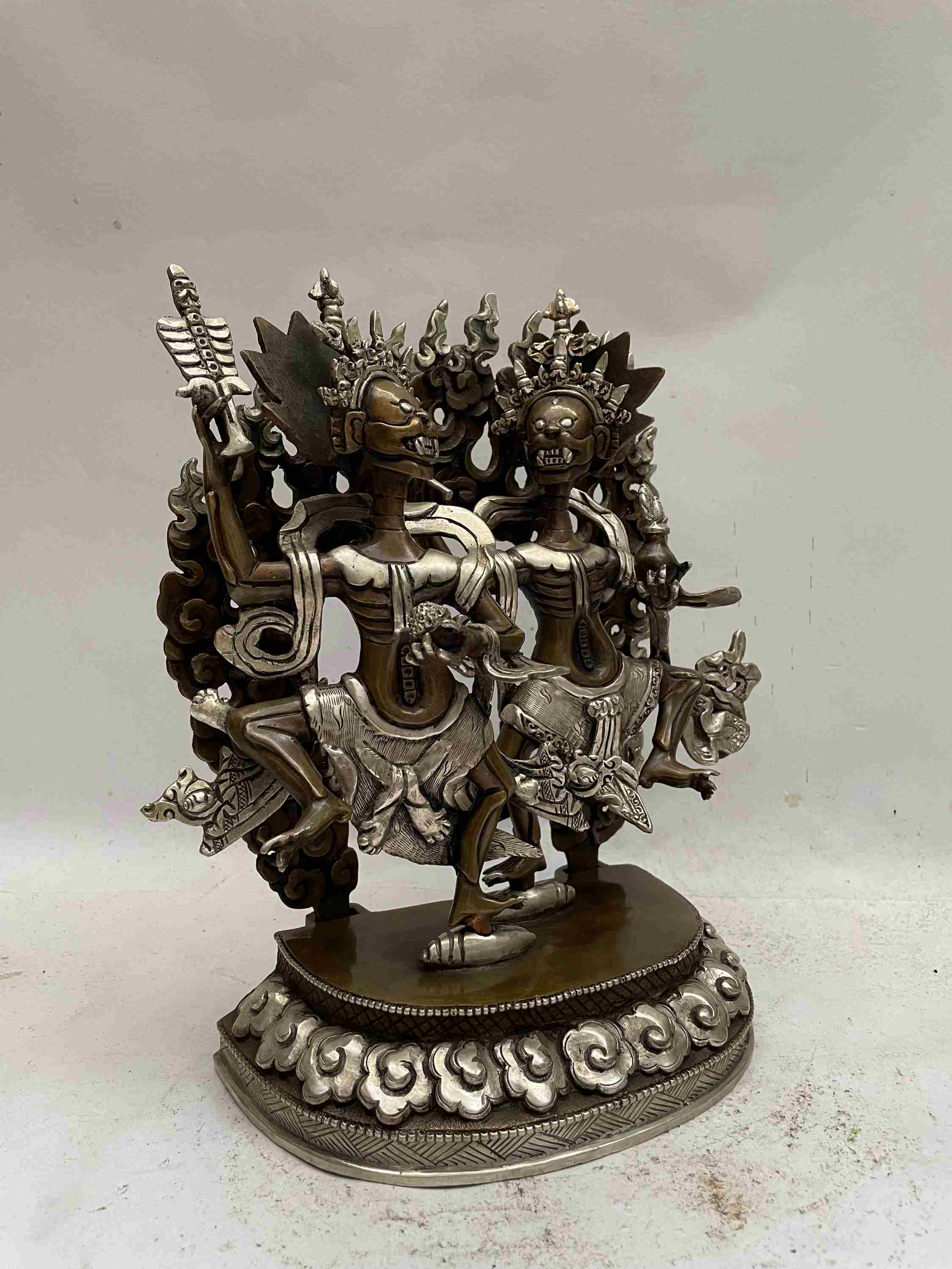 Buddhist Handmade Statue Of Citipati, chocolate And Silver Oxidized