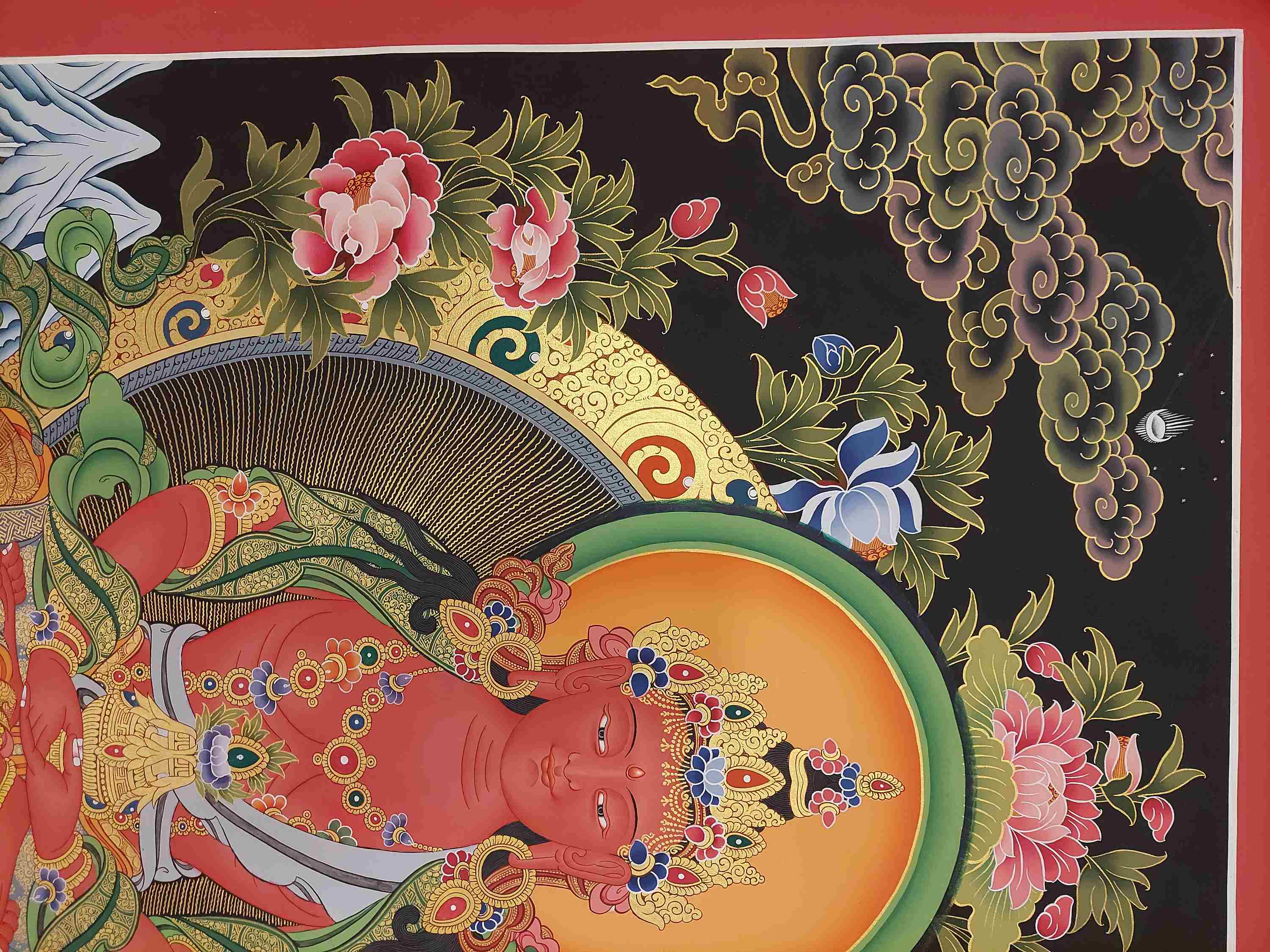 Buddhist Handmade Thangka Of Aparimita, Amitayus, real Gold, Hand Painted, Amitayus, Chepame