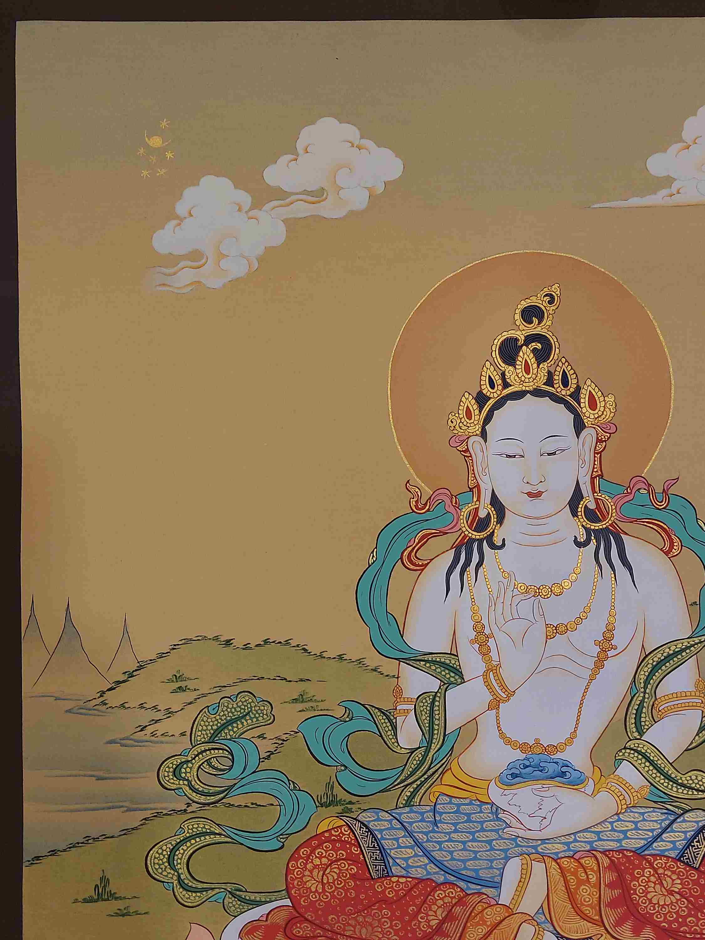 karma Gadri Art Style, Buddhist Handmade Thangka Of Bodhisattva, hand Painted, Real Gold