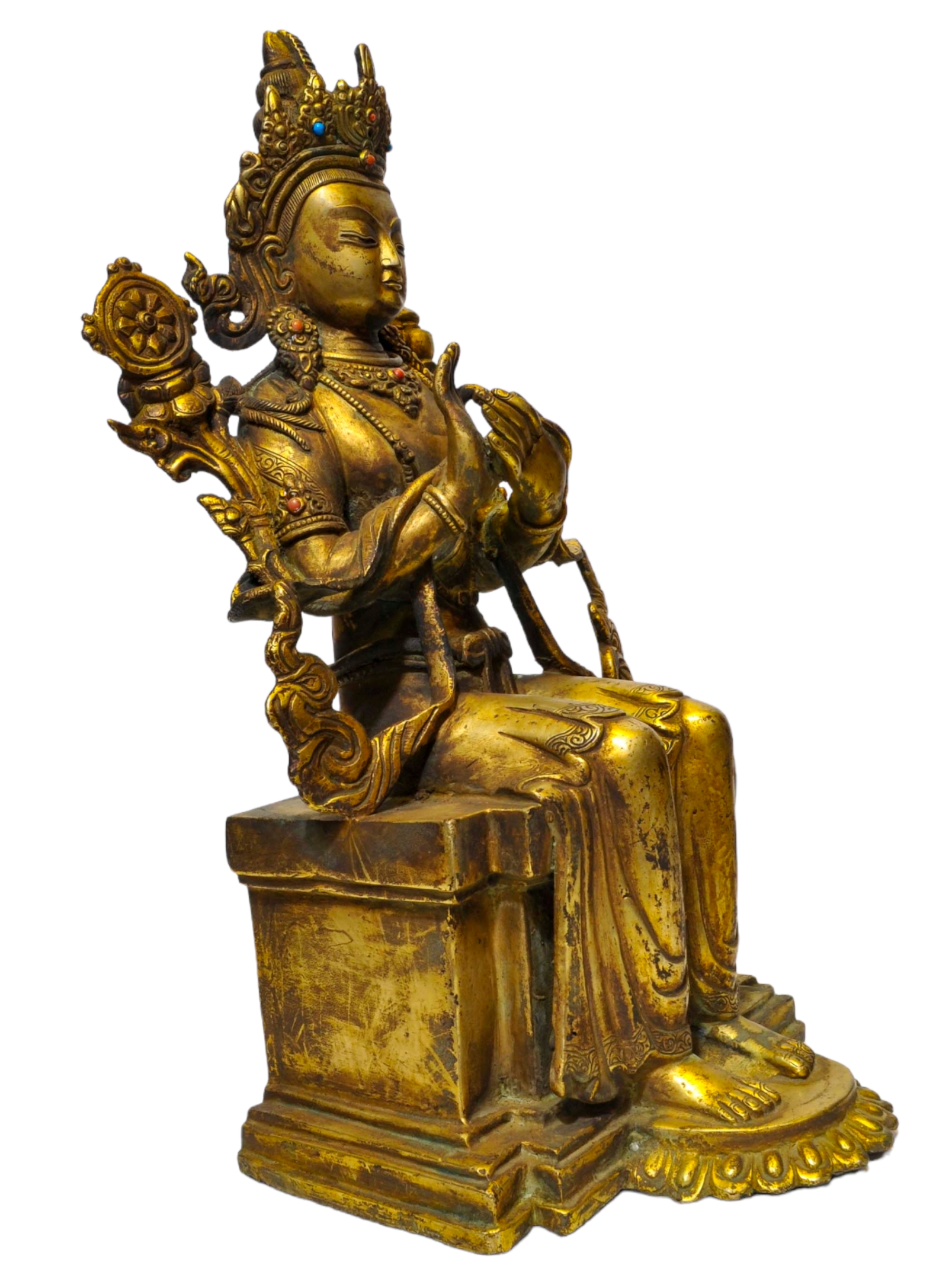 Buddhist Statue Of maitreya Buddha, Full Gold Plated Antique Finishing