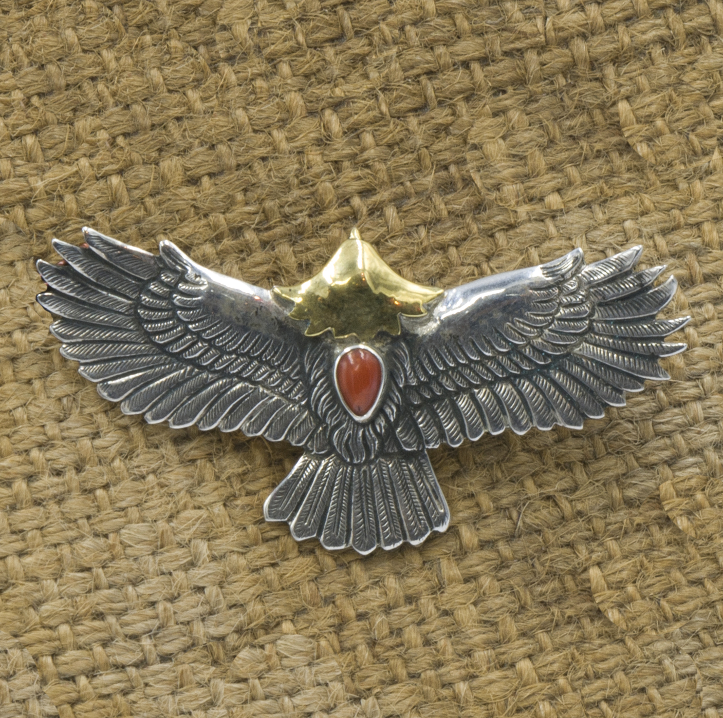 Classic Sterling Silver Flying Eagle Theme Etched Brooch