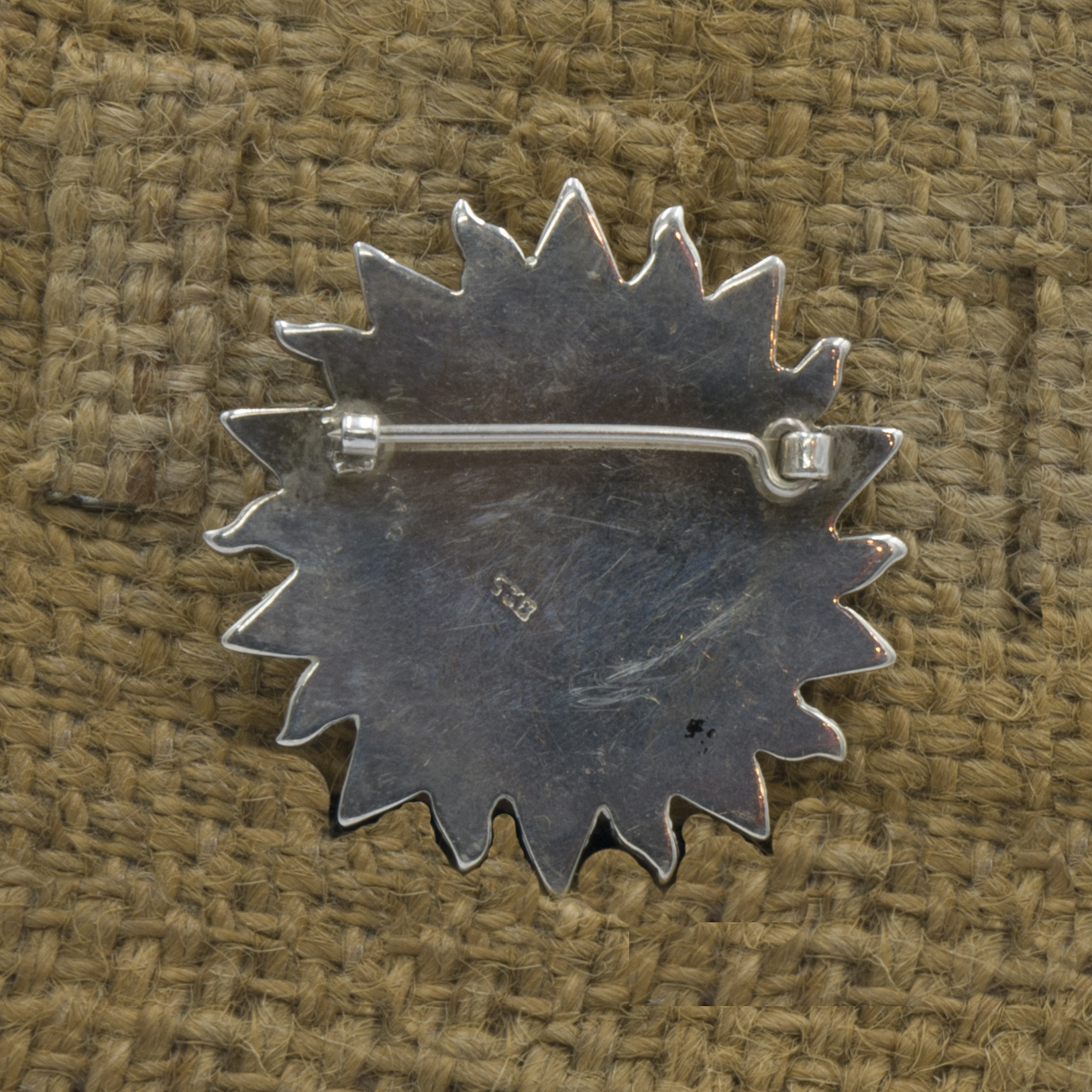 Classic Sterling Silver Sun And Moon Face Etched Brooch
