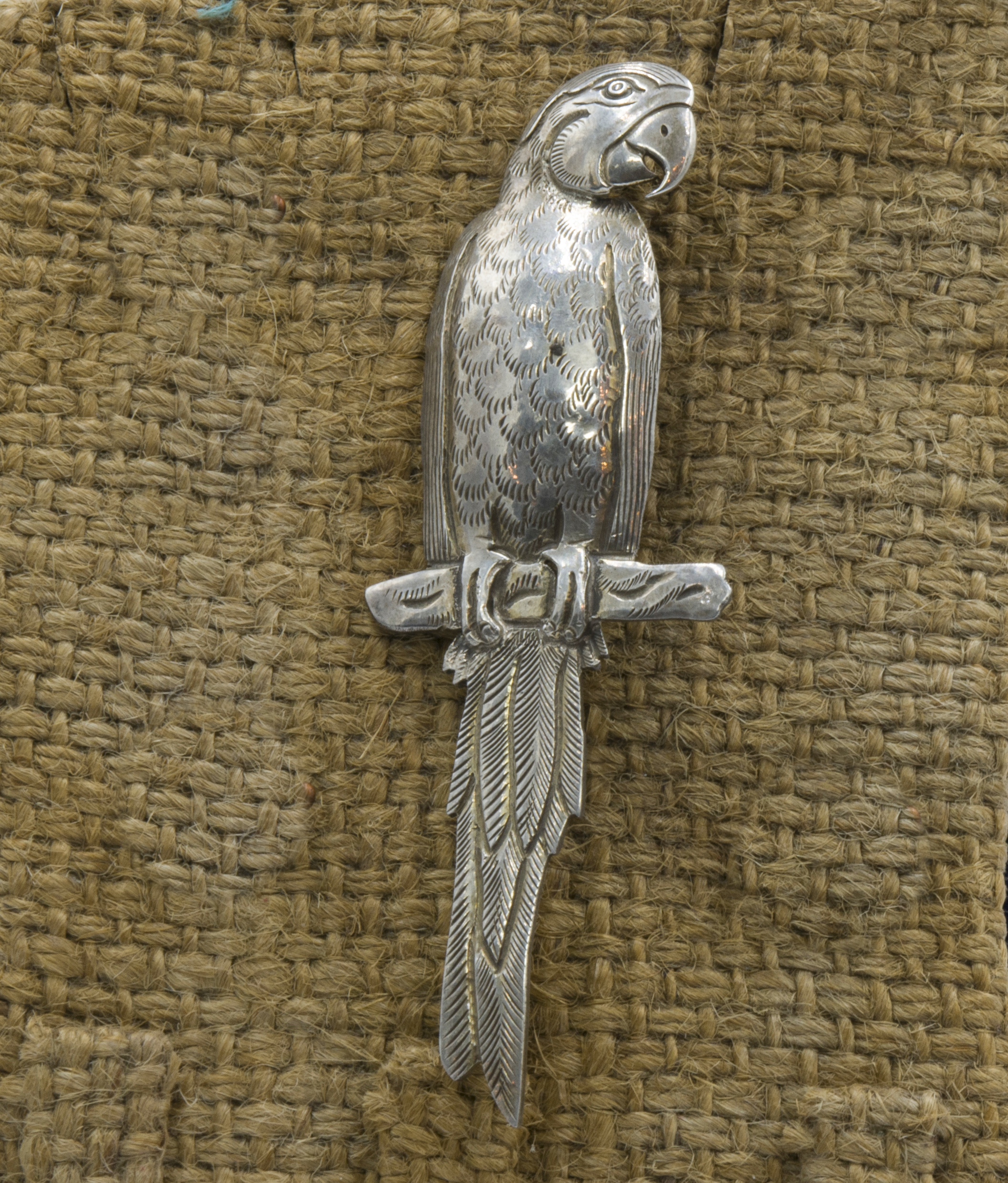 Classic Sterling Silver Parrot Design Etched Brooch