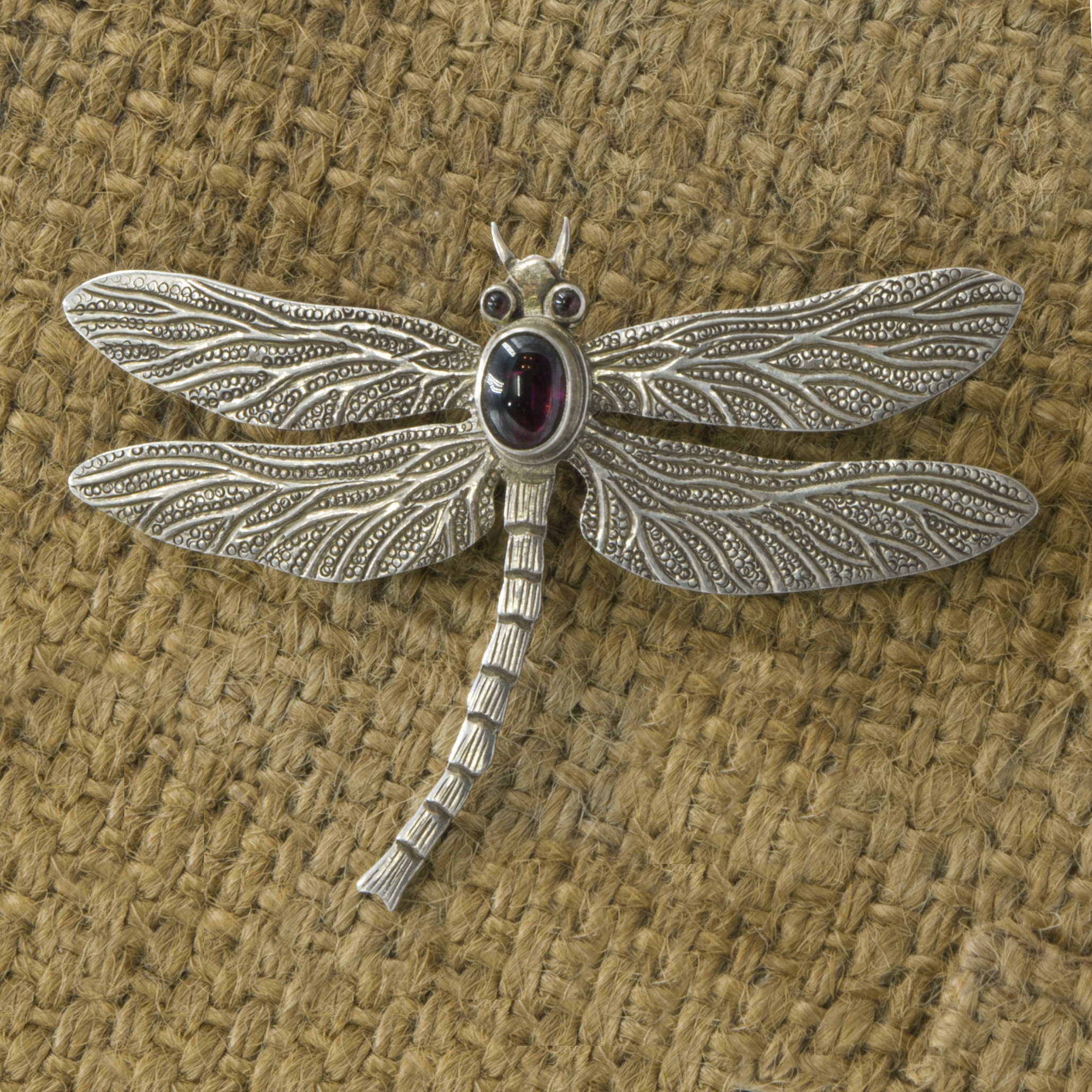 Classic Sterling Silver Dragonfly Design Etched Brooch, <span Style=