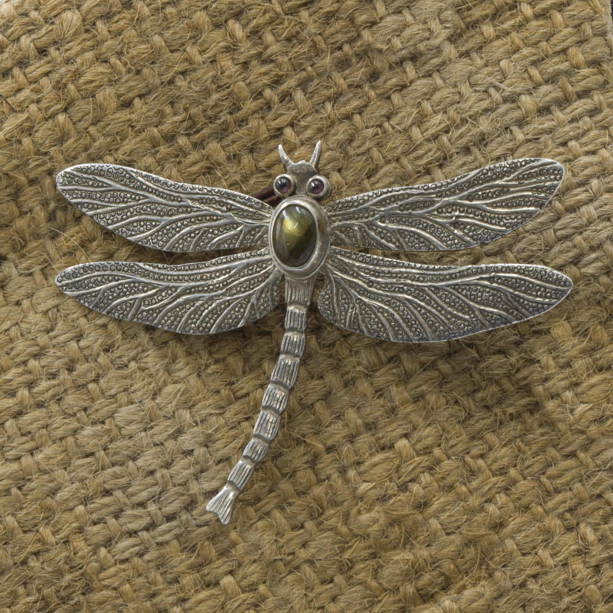 Classic Sterling Silver Dragonfly Design Etched Brooch, <span Style=