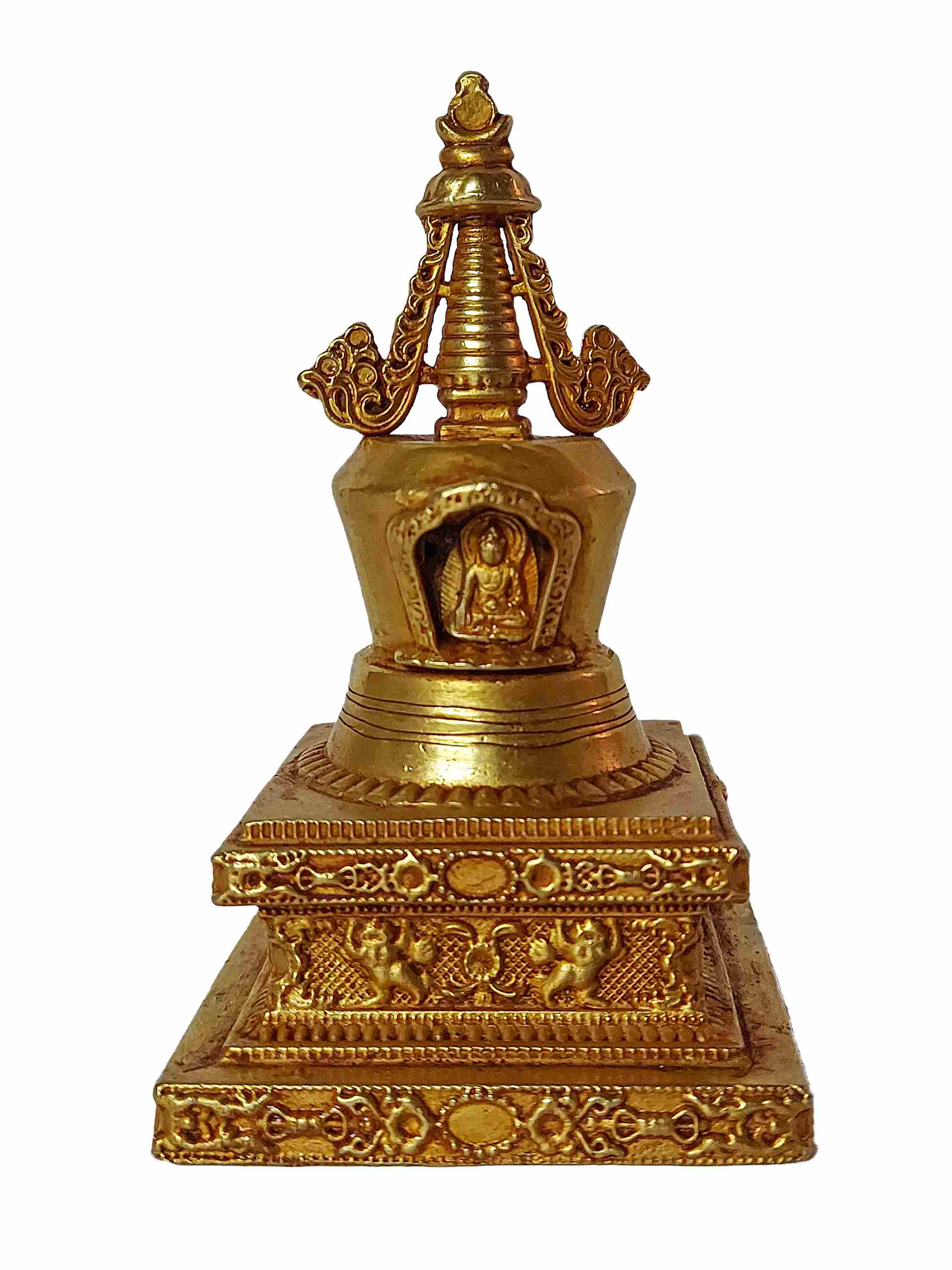 Buddhist Eight Stupa Set, full Gold Plated, antique Finishing