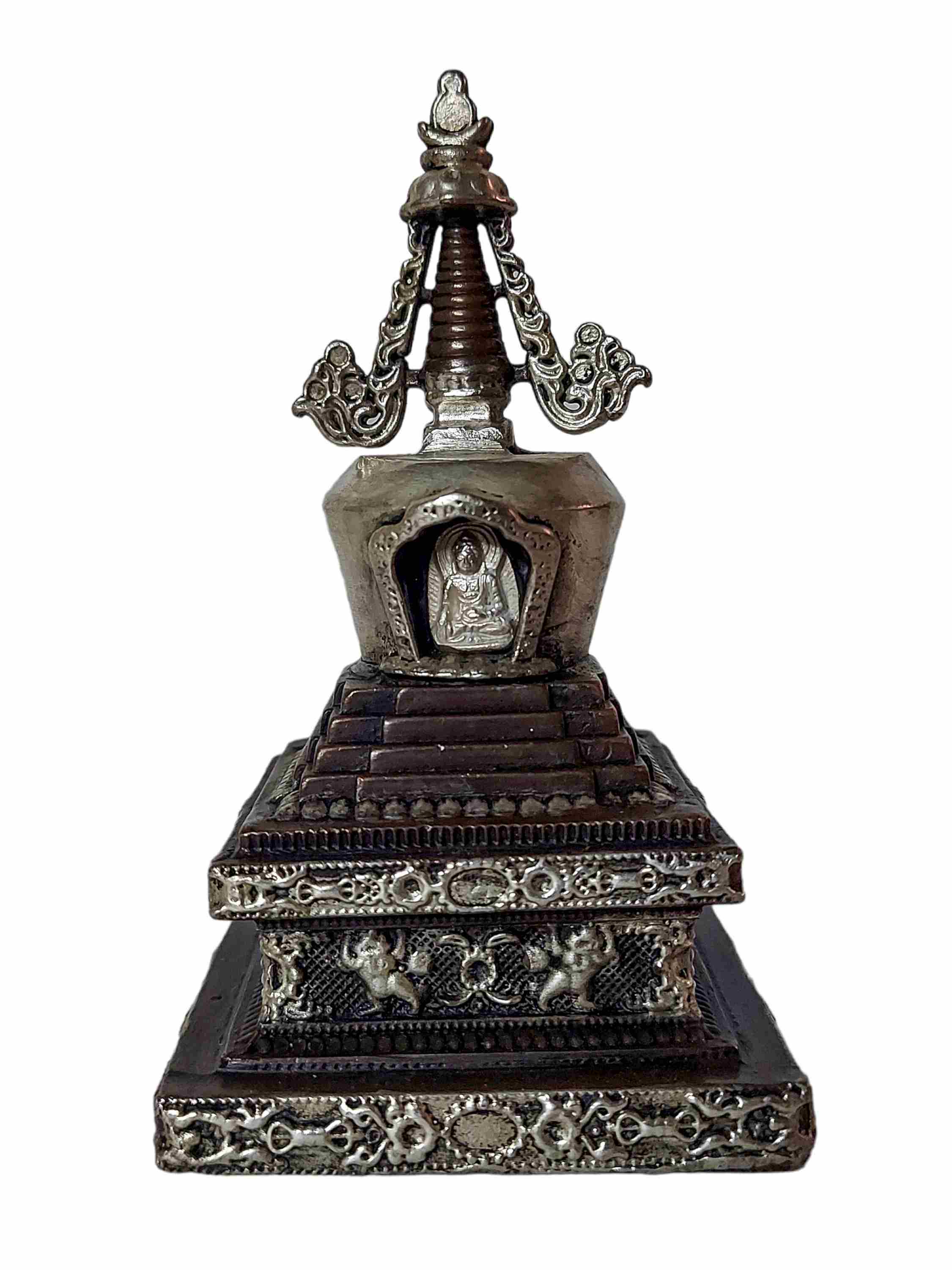 Buddhist Eight Stupa Set buddhas Detachable, chocolate Oxidized