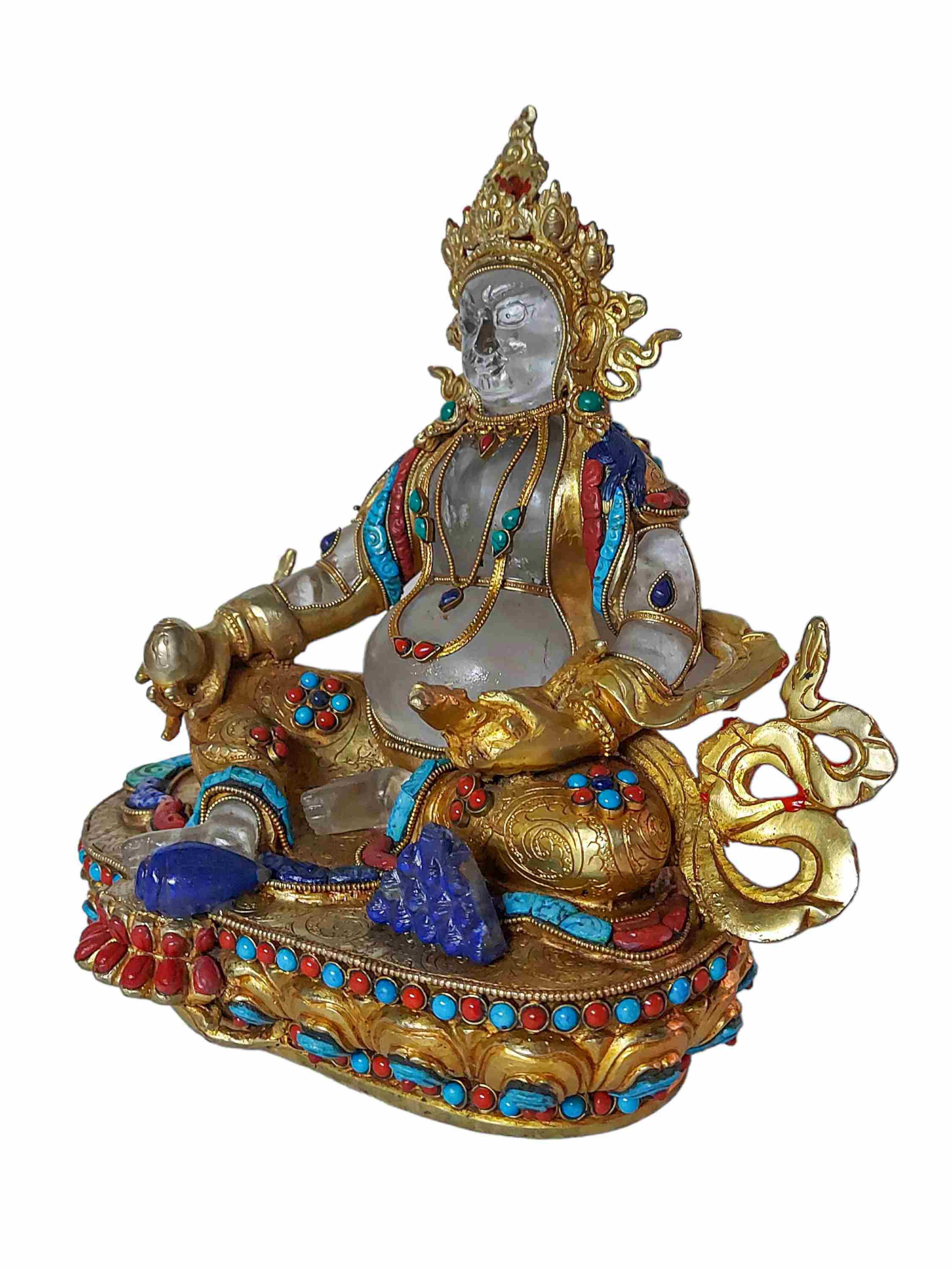 Crystal Yellow Jambhala kuber With fire Gold Plated, stone Setting