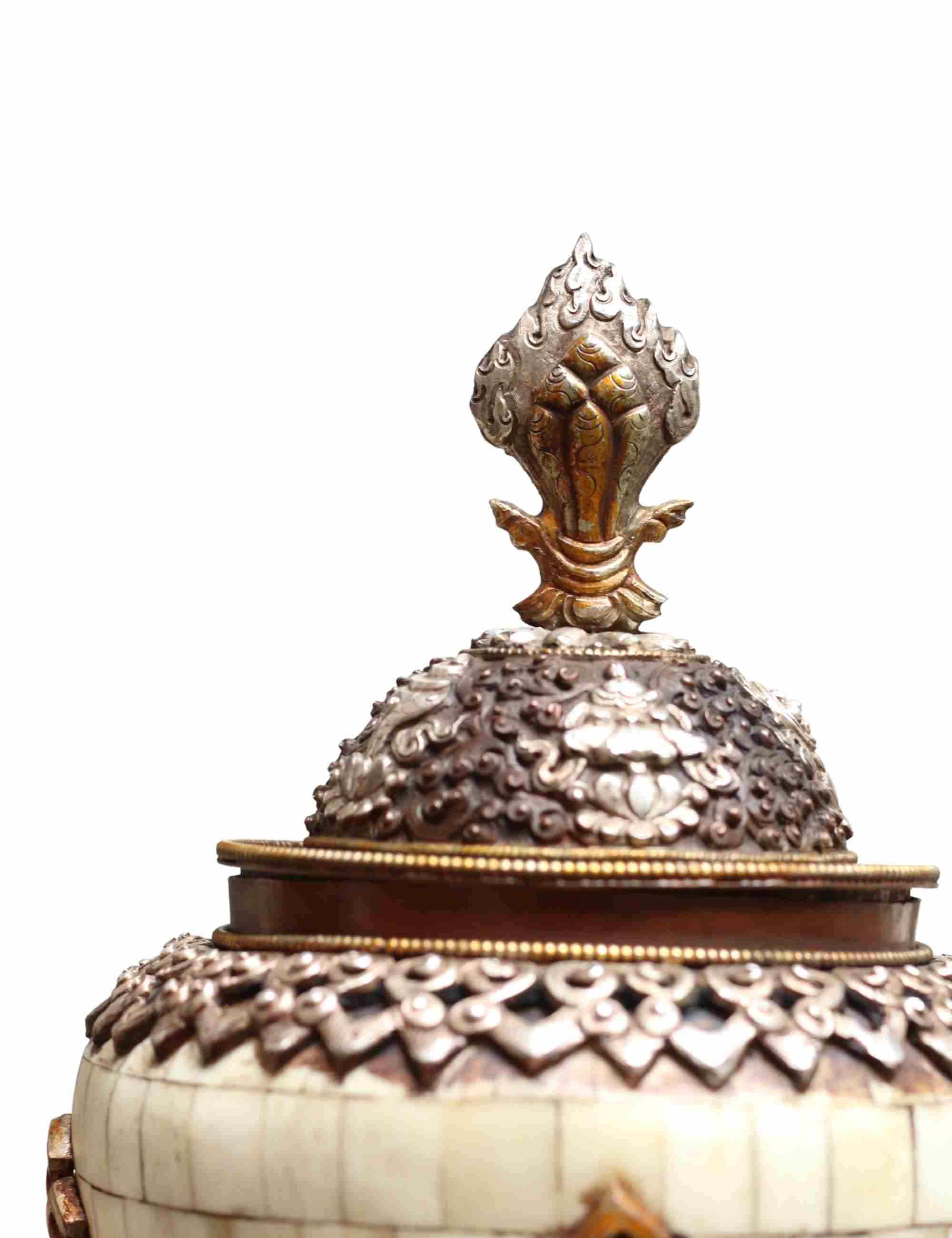 Gold Coloured Offering With Camel Bone Lotus Bowl Made On Copper, silver Plated
