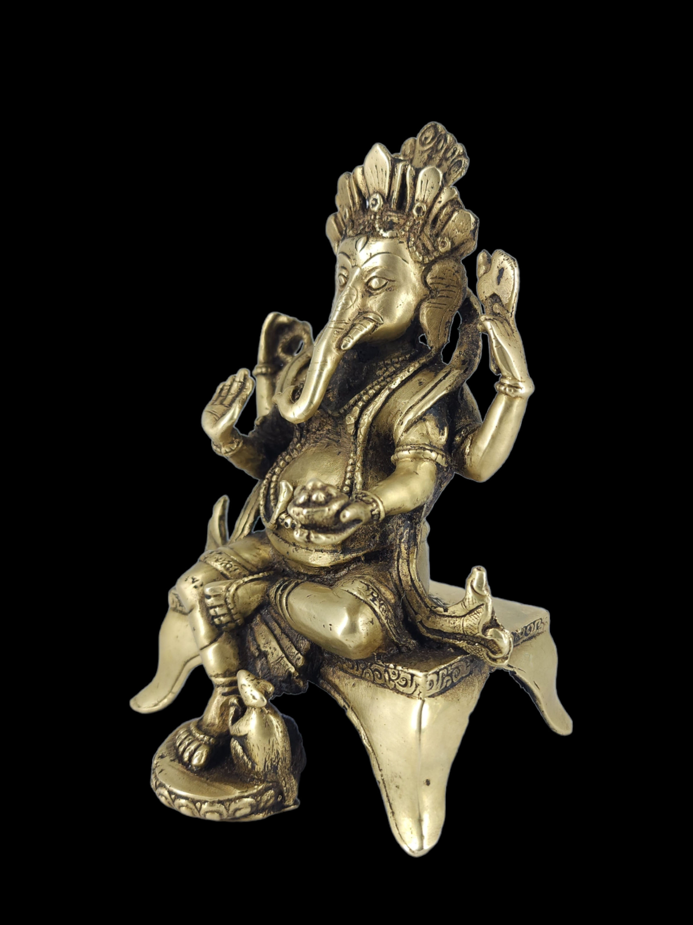 Buddhist Handmade Statue Of Ganesh, bronze Finishing