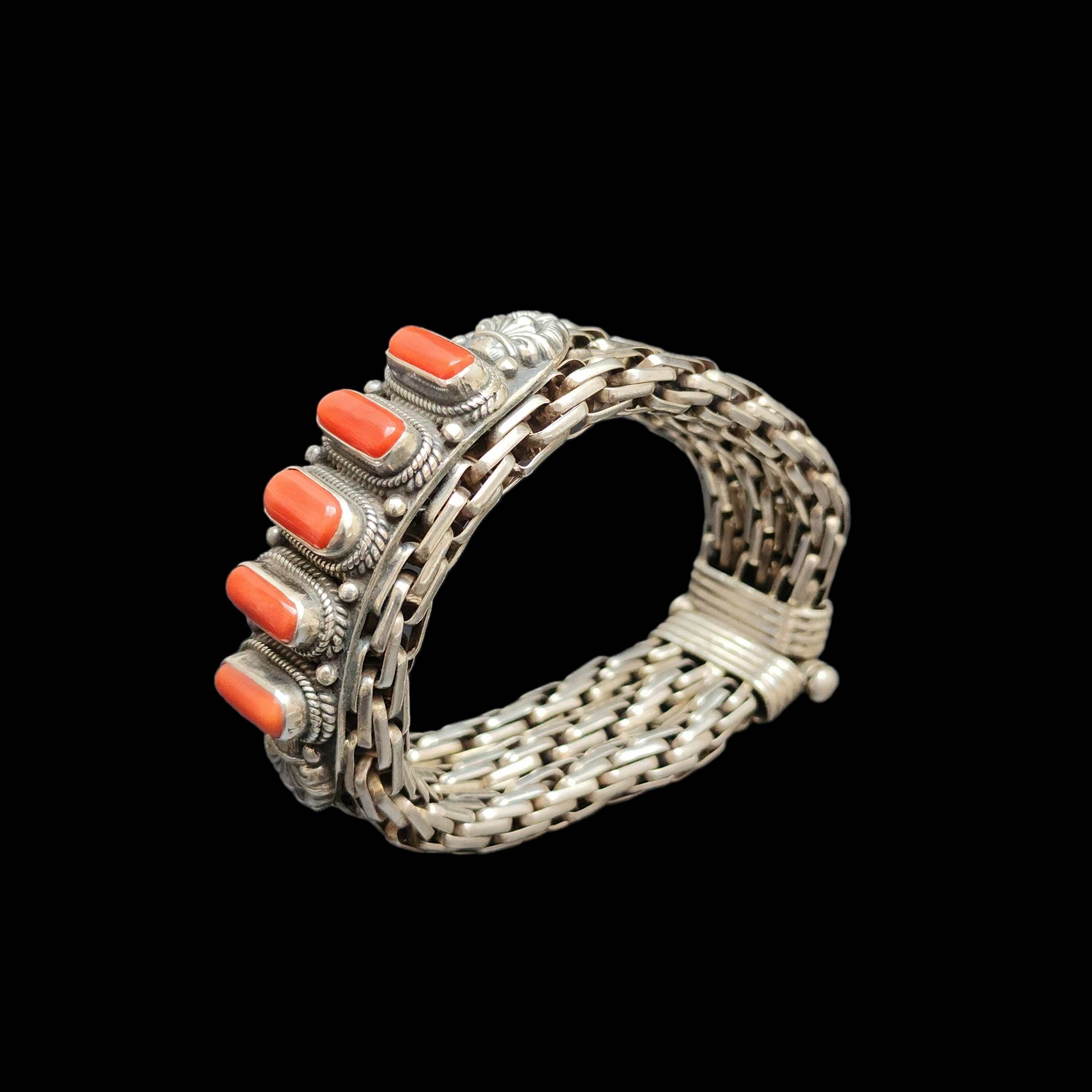 Metal Bracelet With Five stone Setting, Coral